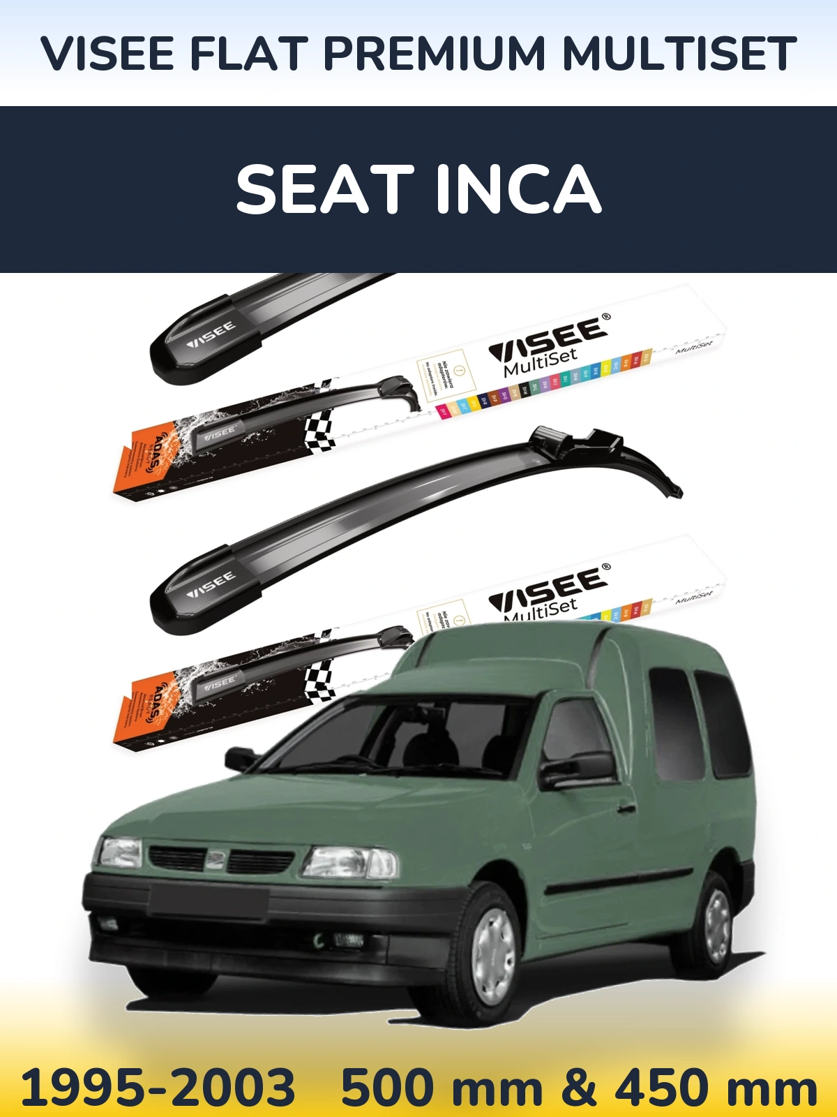 Front wiper blade set VISEE FLAT PREMIUM MultiSet 500 & 450 mm for SEAT Inca 1995-2003