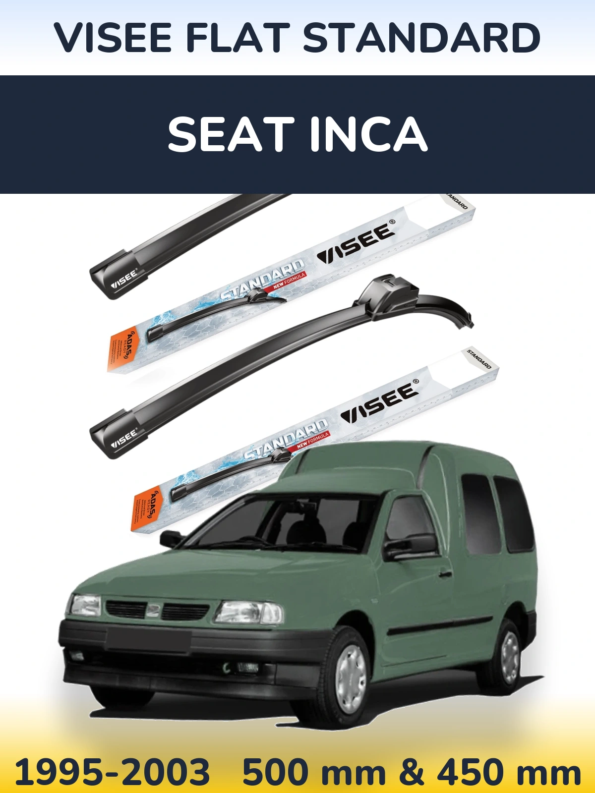 Комплект передніх щіток VISEE FLAT STANDARD 500 & 450 мм для SEAT Inca 1995-2003