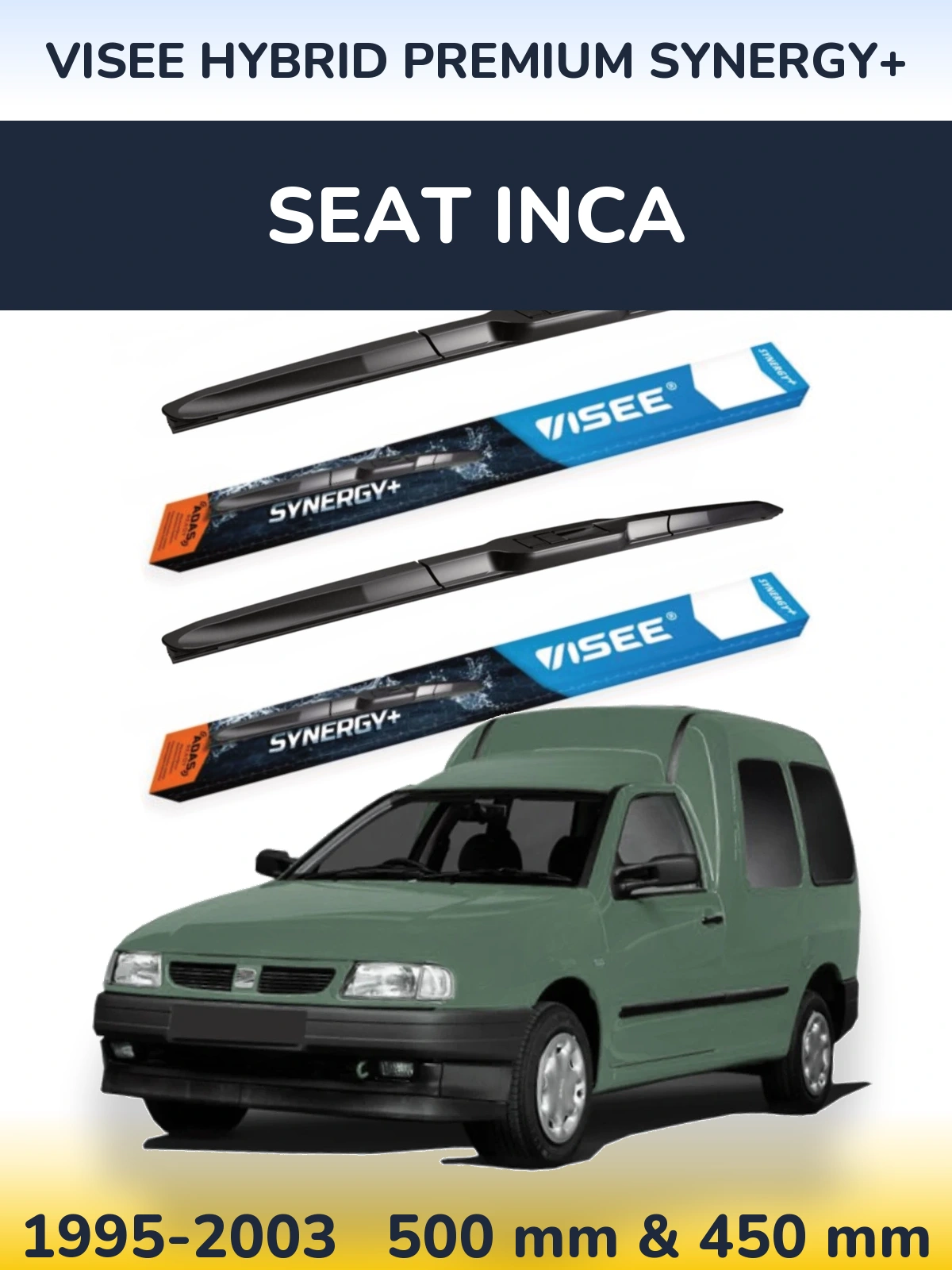 Комплект передніх щіток VISEE HYBRID PREMIUM SYNERGY+ 500 & 450 мм для SEAT Inca 1995-2003