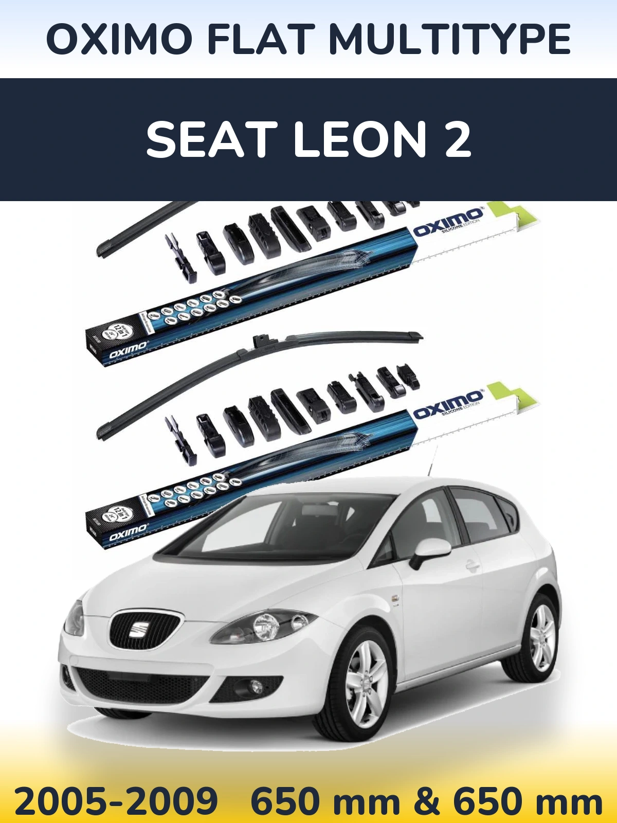 Front wiper blade set Oximo Flat MultiTypee 650 & 650 mm for SEAT Leon 2 2005-2009