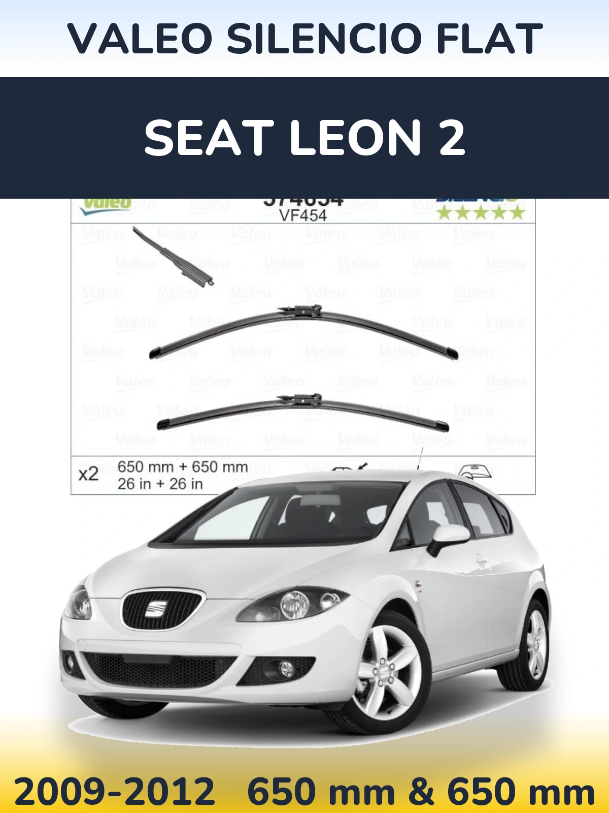 Komplet przednich wycieraczek Valeo Silencio Flat 650 & 650 mm do SEAT Leon 2 2009-2012