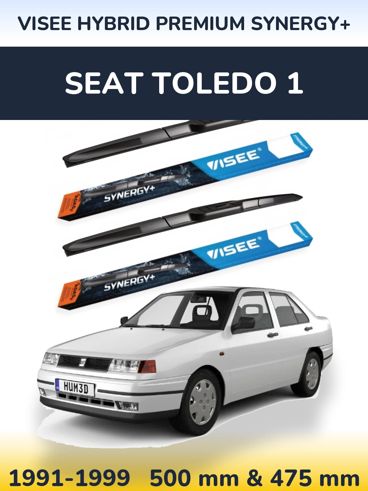 Front wiper blade set VISEE HYBRID PREMIUM SYNERGY+ 500 & 475 mm for SEAT Toledo 1 1991-1999