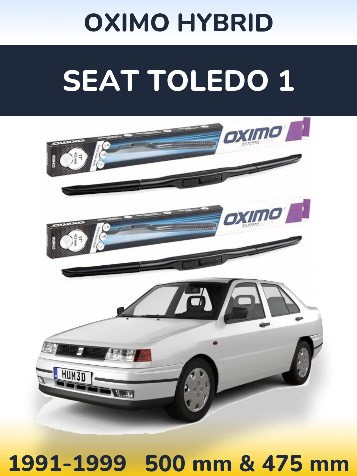 Komplet przednich wycieraczek Oximo Hybrid 500 & 475 mm do SEAT Toledo 1 1991-1999