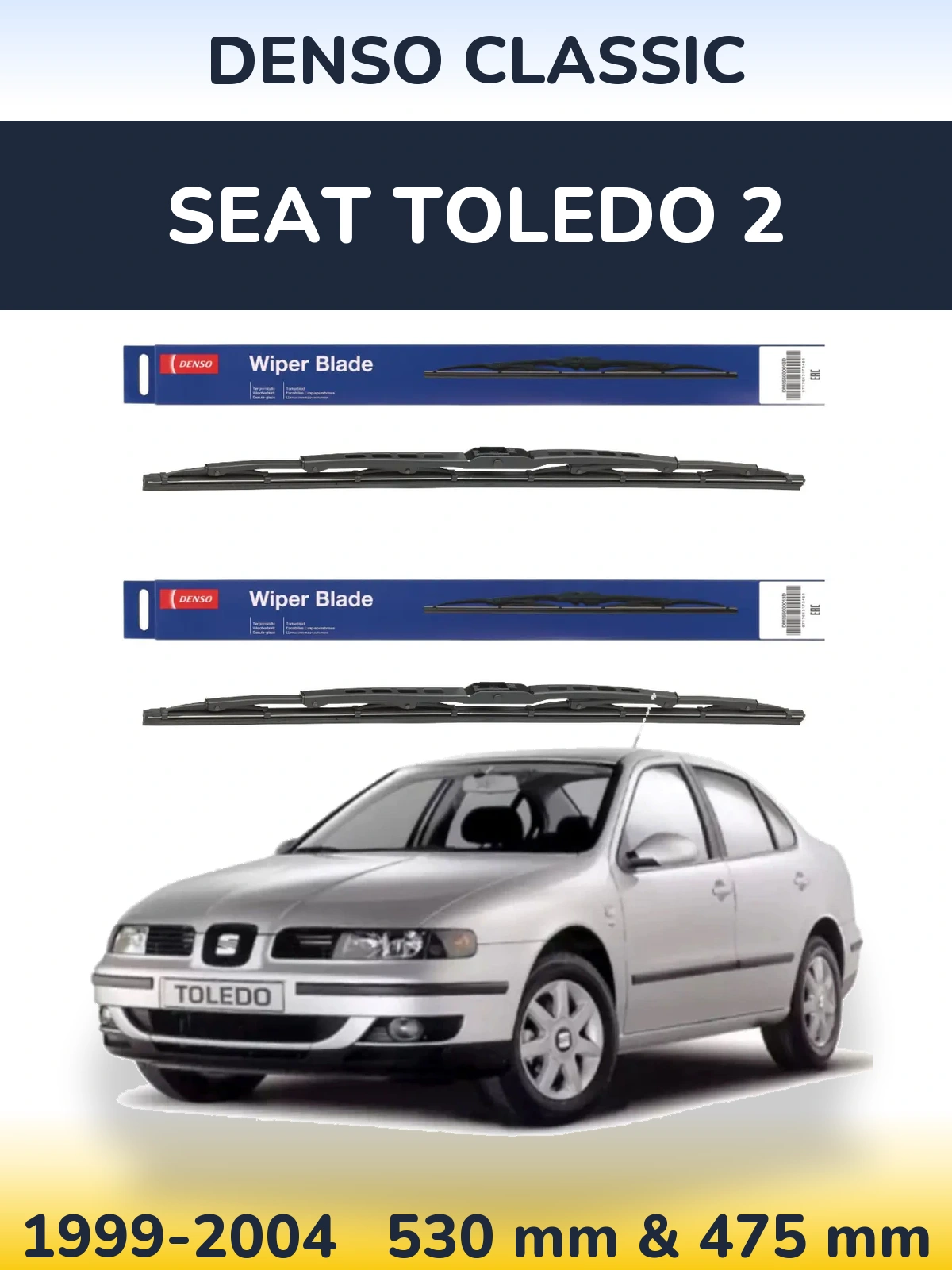 Komplet przednich wycieraczek Denso Classic 530 & 475 mm do SEAT Toledo 2 1999-2004
