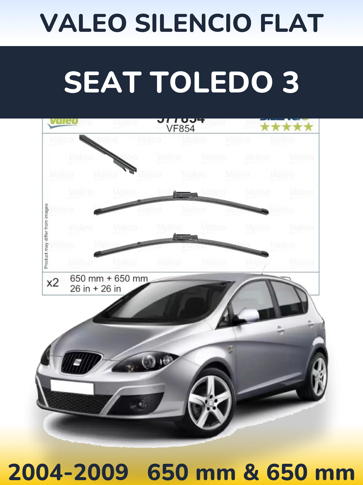 Комплект передних дворников Valeo Silencio Flat 650 & 650 мм для SEAT Toledo 3 2004-2009