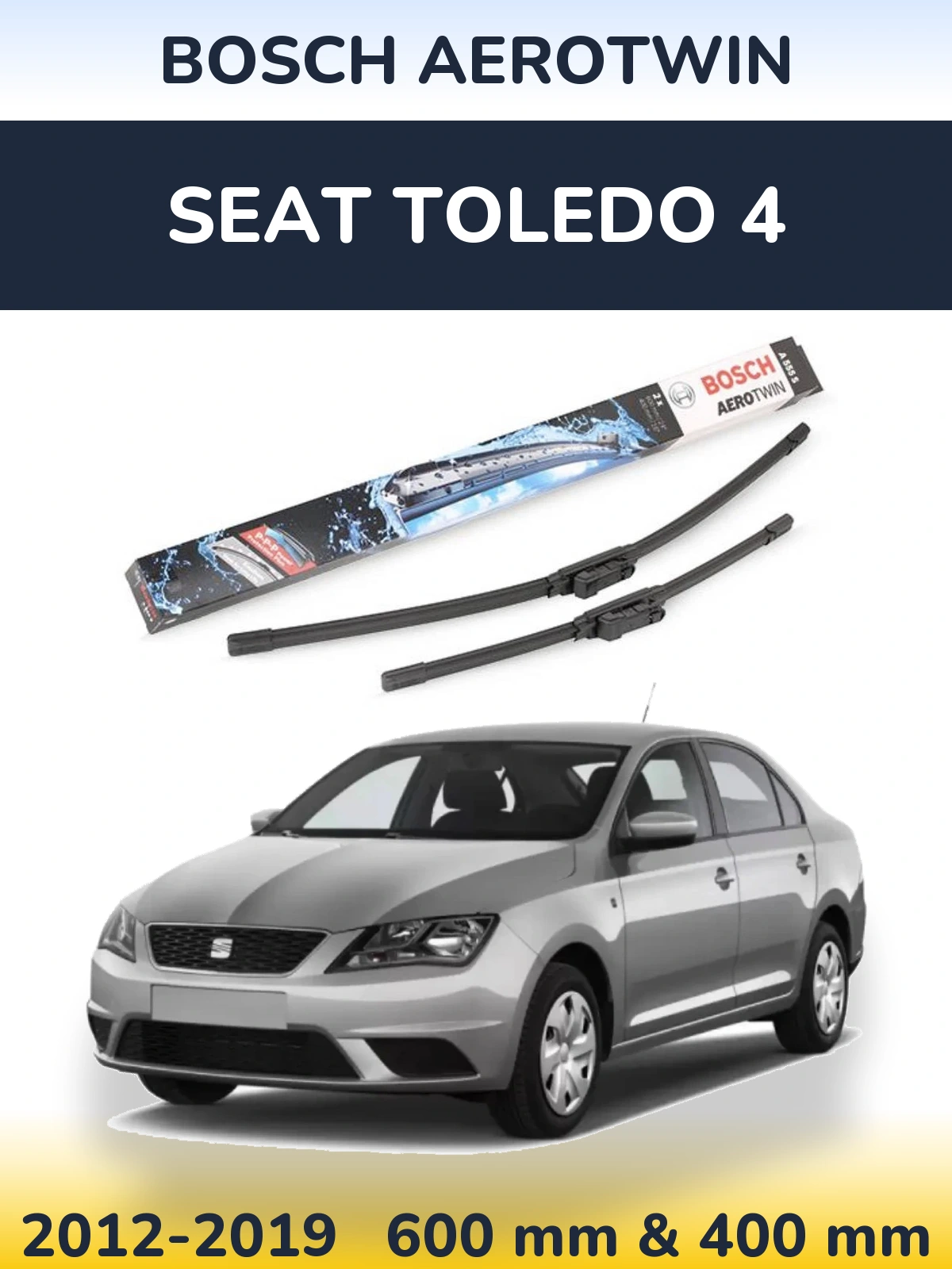 Комплект передних дворников BOSCH AeroTwin 600 & 400 мм для SEAT Toledo 4 2012-2019