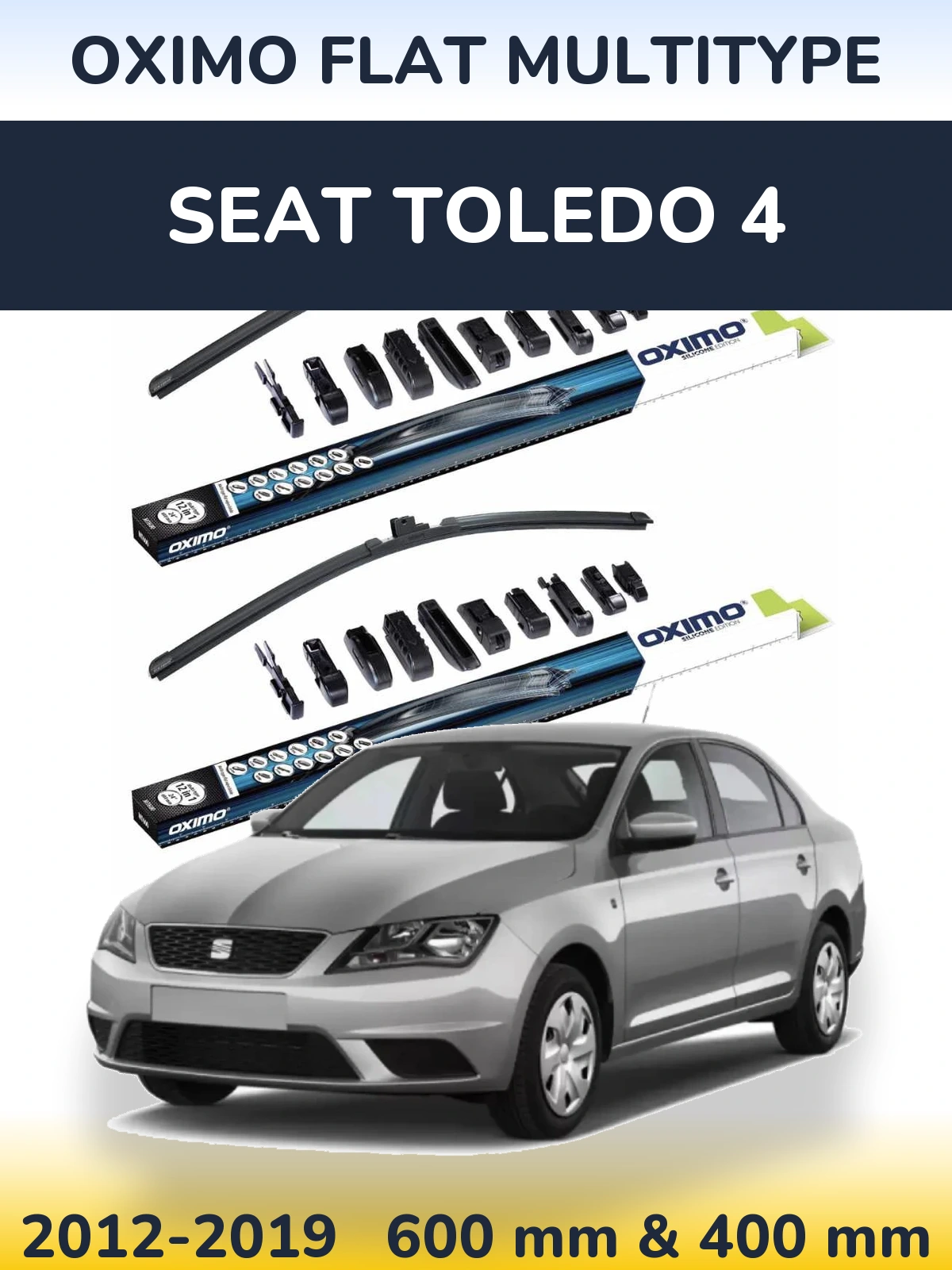 Front wiper blade set Oximo Flat MultiTypee 600 & 400 mm for SEAT Toledo 4 2012-2019