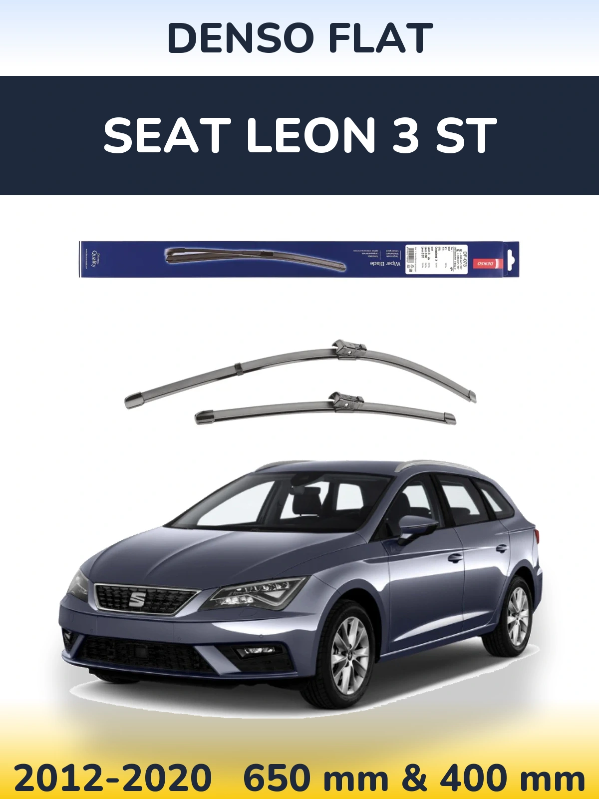 Front wiper blade set Denso Flat 650 & 400 mm for SEAT Leon 3 ST 2012-2020