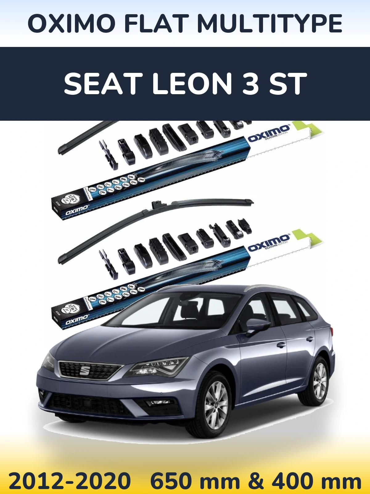 Front wiper blade set Oximo Flat MultiTypee 650 & 400 mm for SEAT Leon 3 ST 2012-2020