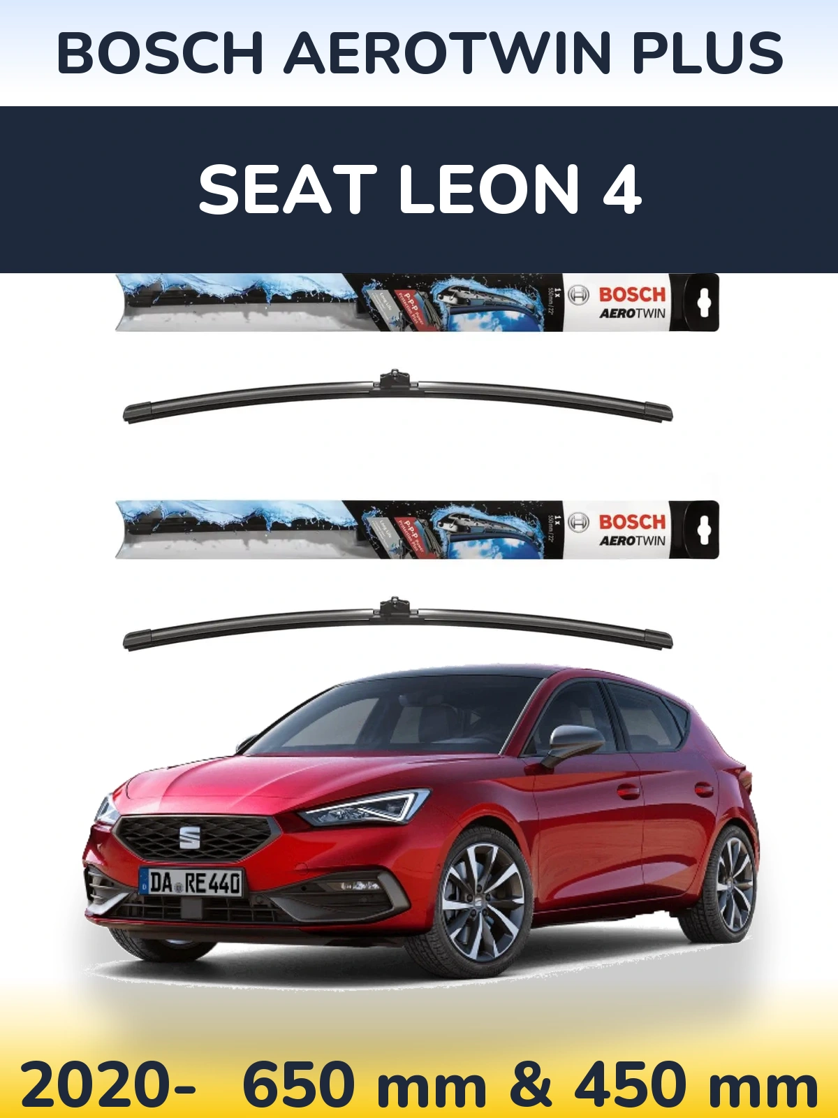 Front wiper blade set BOSCH AeroTwin Plus 650 & 450 mm for SEAT Leon 4 2020-2026