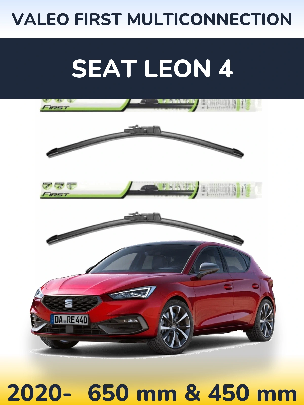 Комплект передніх щіток Valeo First MultiConnection 650 & 450 мм для SEAT Leon 4 2020-2026
