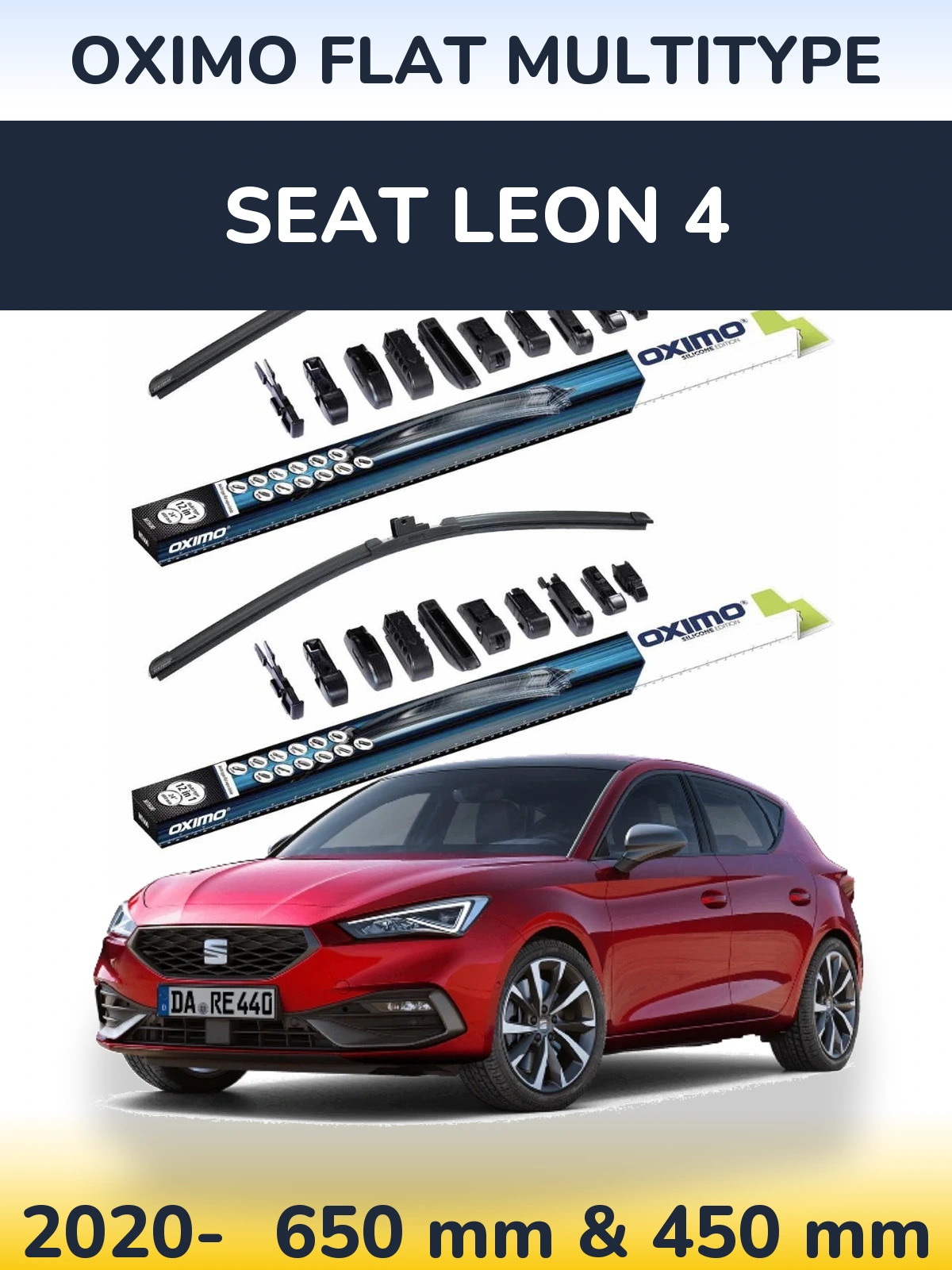 Комплект передніх щіток Oximo Flat MultiТипe 650 & 450 мм для SEAT Leon 4 2020-2026