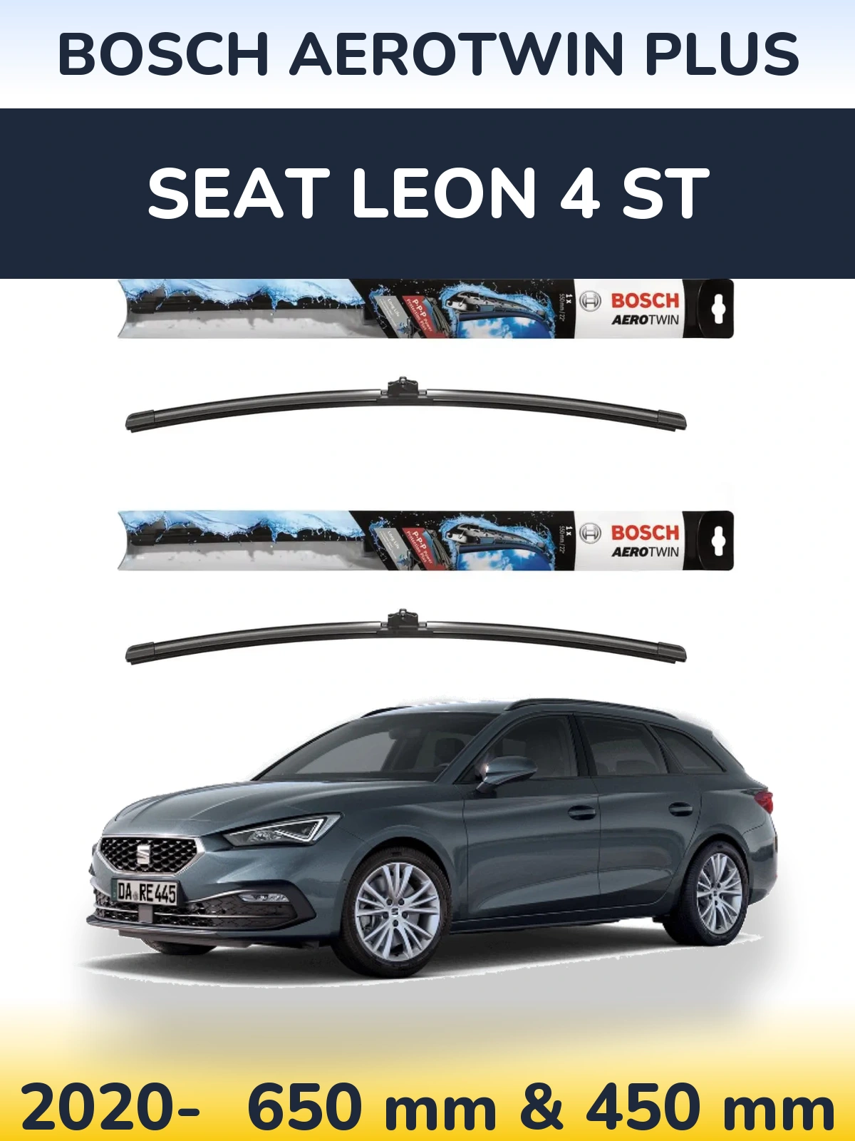 Комплект передних дворников BOSCH AeroTwin Plus 650 & 450 мм для SEAT Leon 4 ST 2020-2026