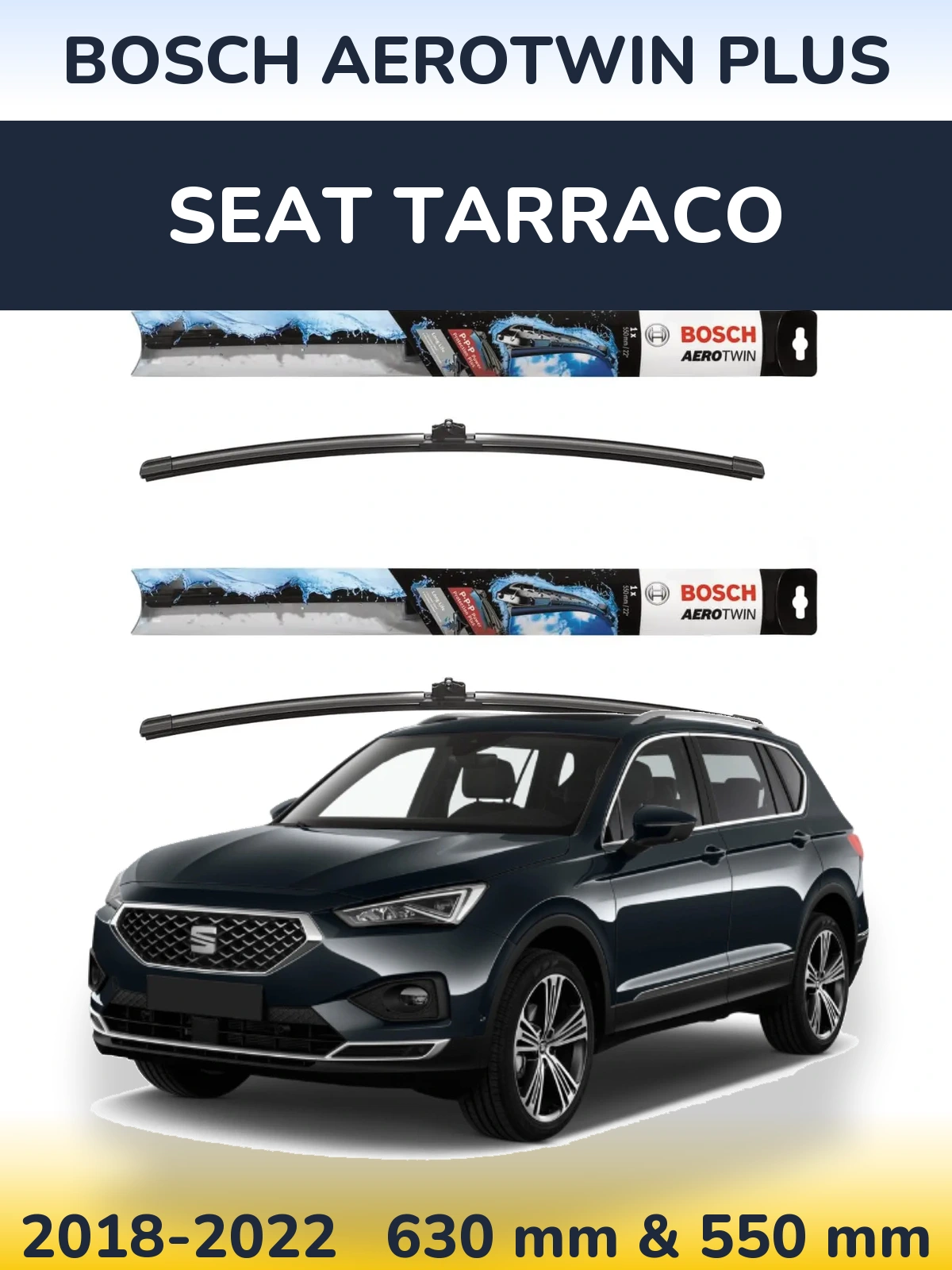 Комплект передніх щіток BOSCH AeroTwin Plus 600 & 550 мм для SEAT Tarraco 2018-2022