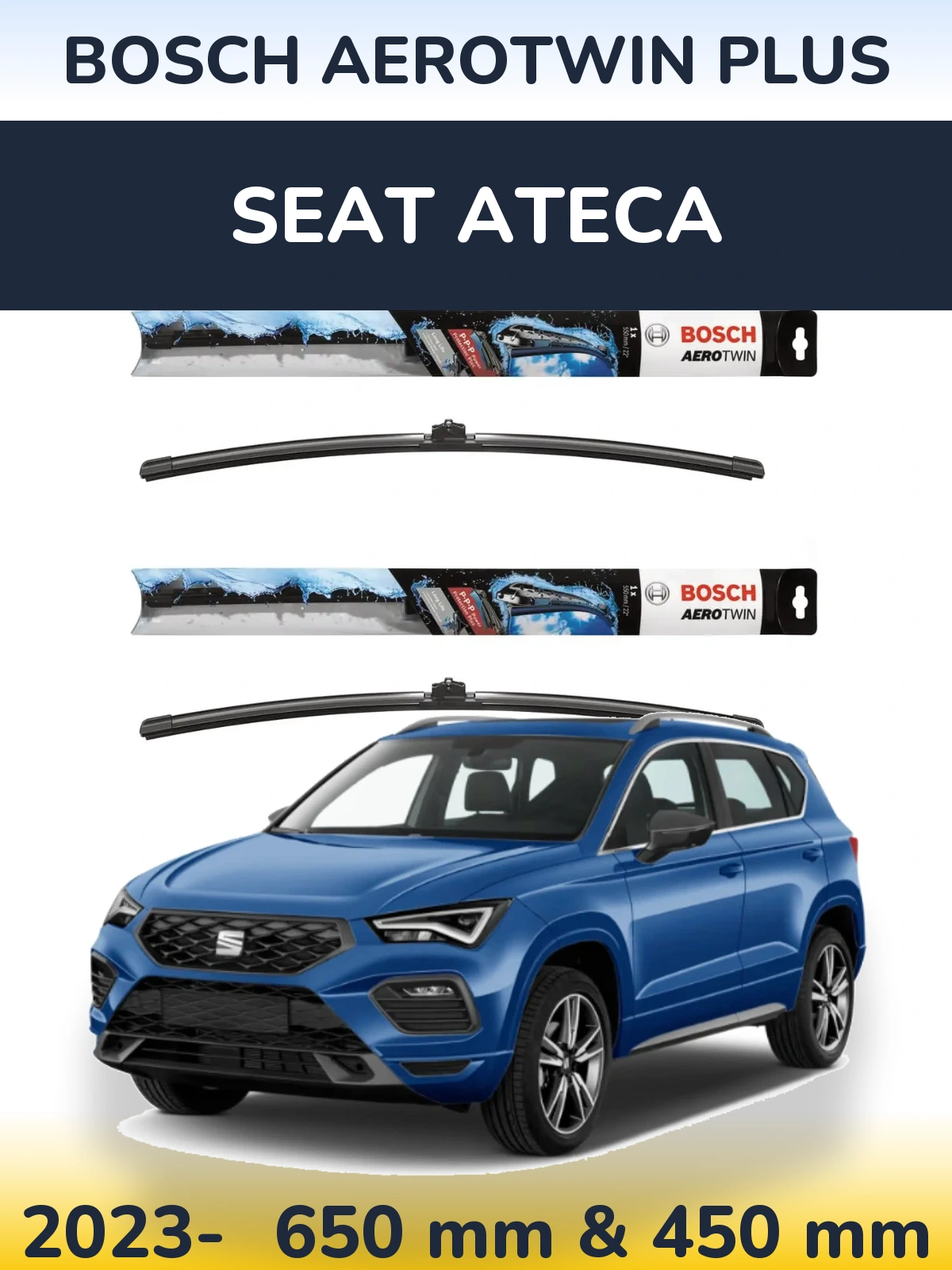 Комплект передних дворников BOSCH AeroTwin Plus 650 & 450 мм для SEAT Ateca 2023-2026