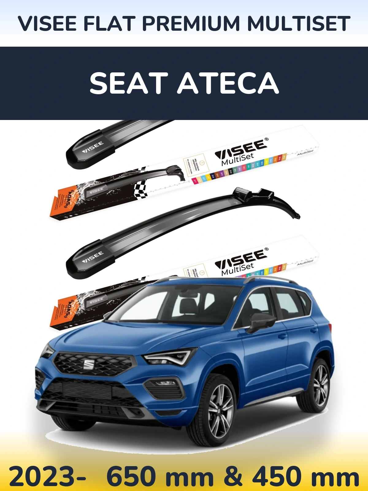 Комплект передних дворников VISEE FLAT PREMIUM MultiSet 650 & 450 мм для SEAT Ateca 2023-2026