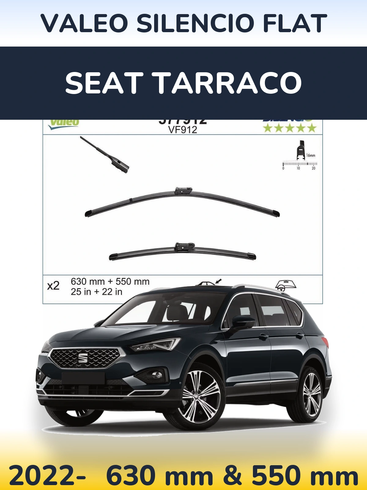 Комплект передних дворников Valeo Silencio Flat 630 & 550 мм для SEAT Tarraco 2022-2026