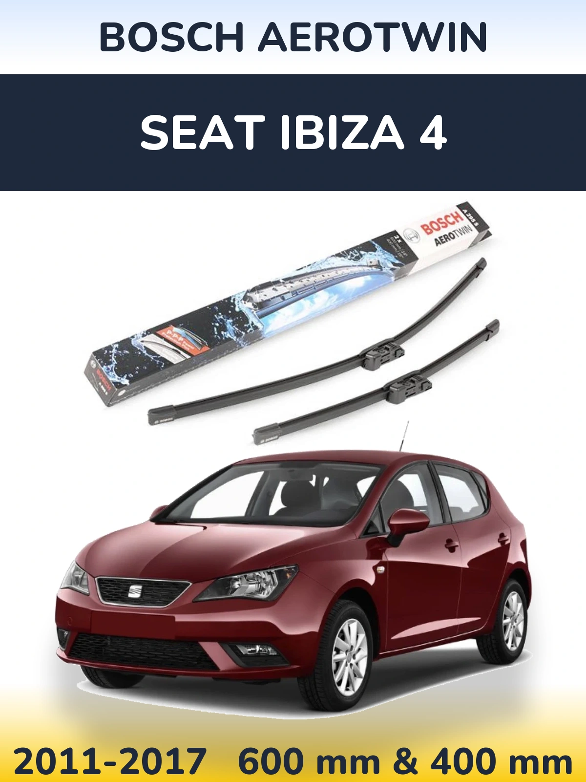 Комплект передніх щіток BOSCH AeroTwin 600 & 400 мм для SEAT Ibiza 4 2011-2017