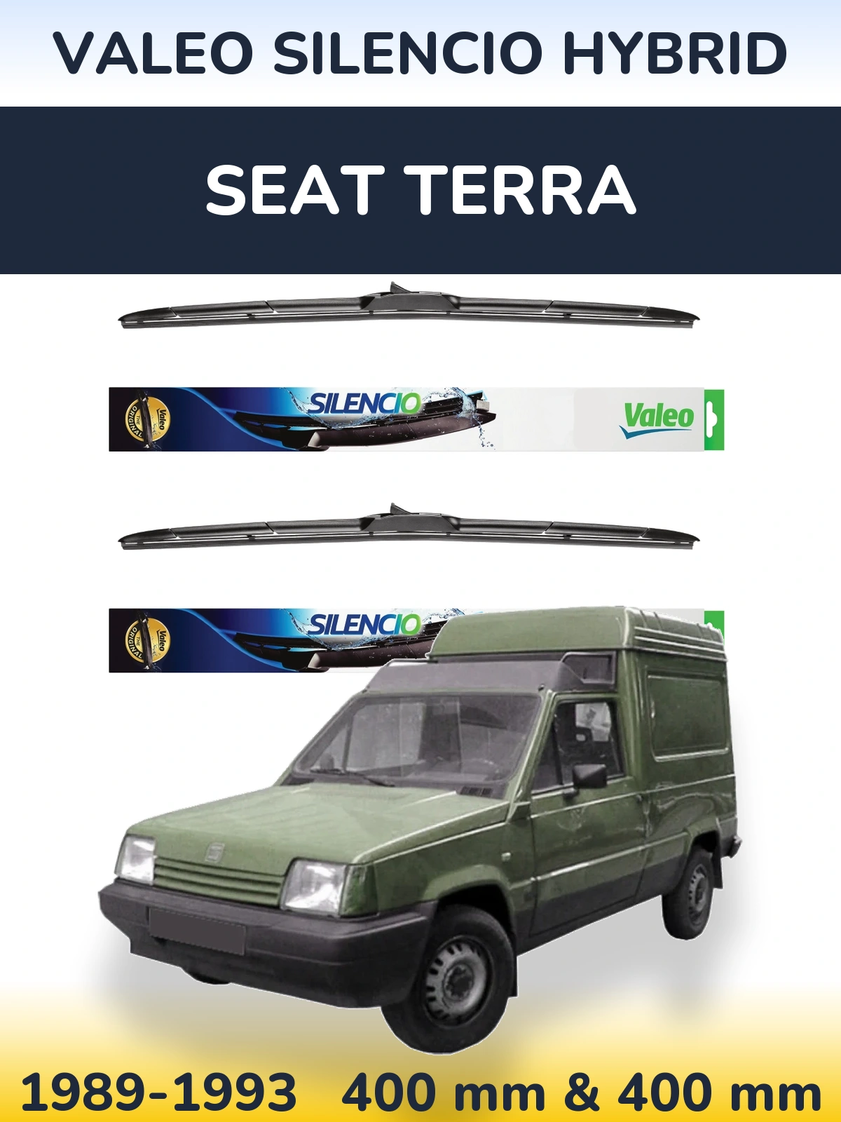 Komplet przednich wycieraczek Valeo Silencio Hybrid 400 & 400 mm do SEAT Terra 1989-1993