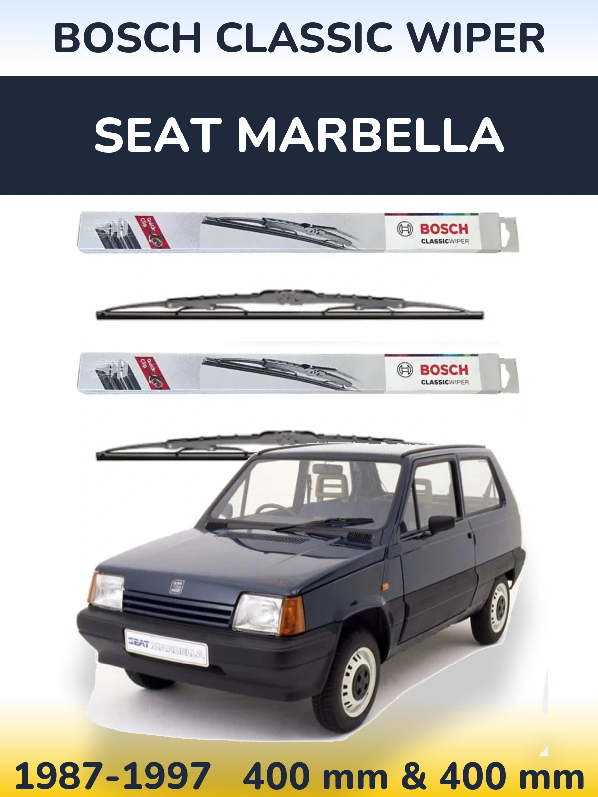 Комплект передніх щіток BOSCH Classic Wiper 400 & 400 мм для SEAT Marbella 1987-1997