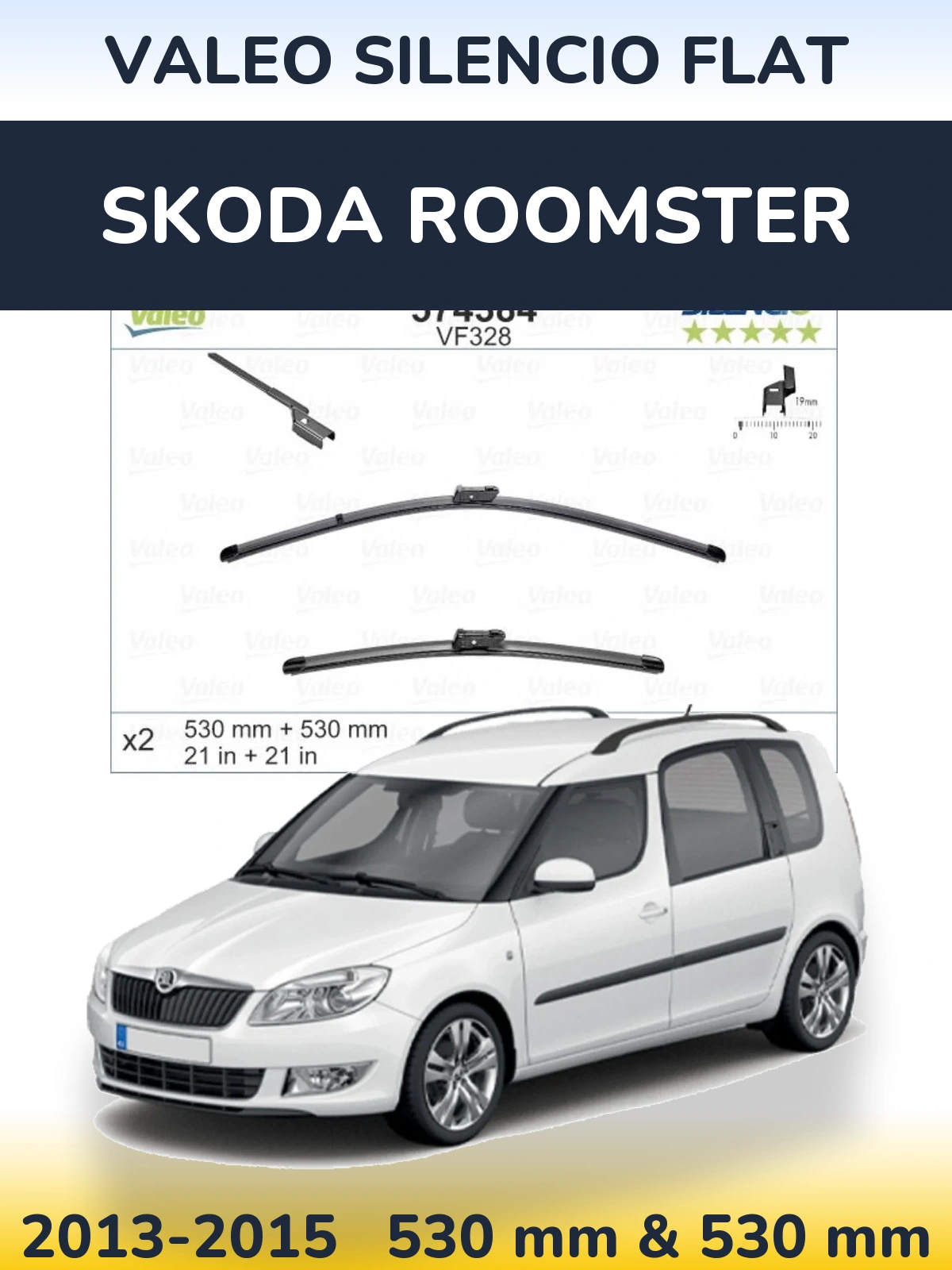 Комплект передних дворников Valeo Silencio Flat 530 & 520 мм для Skoda Roomster 2013-2015