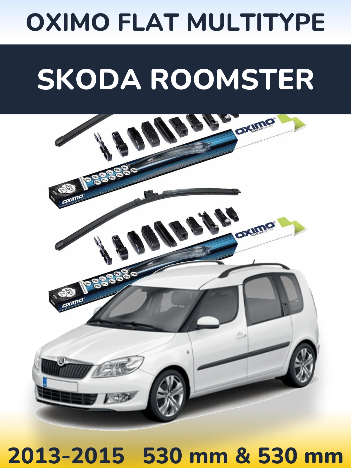 Комплект передних дворников Oximo Flat MultiТипe 530 & 530 мм для Skoda Roomster 2013-2015