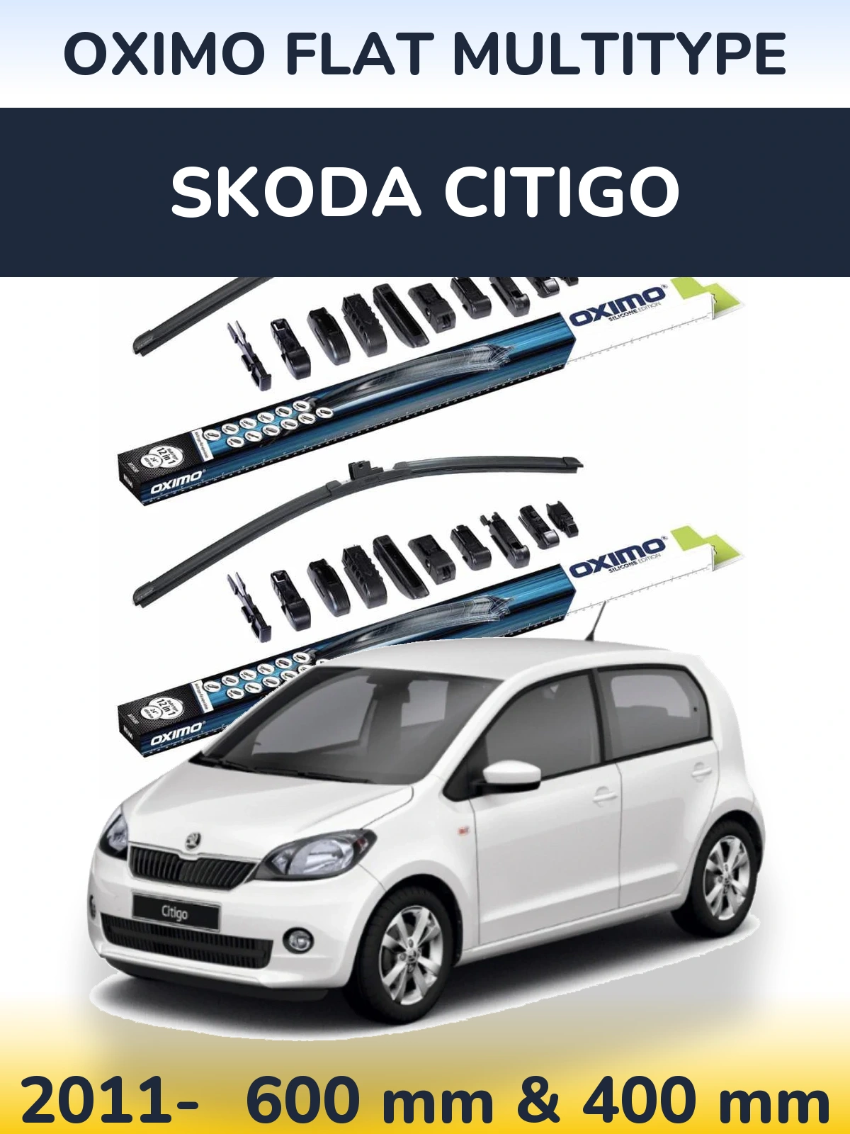 Komplet przednich wycieraczek Oximo Flat MultiType 600 & 400 mm do Skoda Citigo 2011-2026
