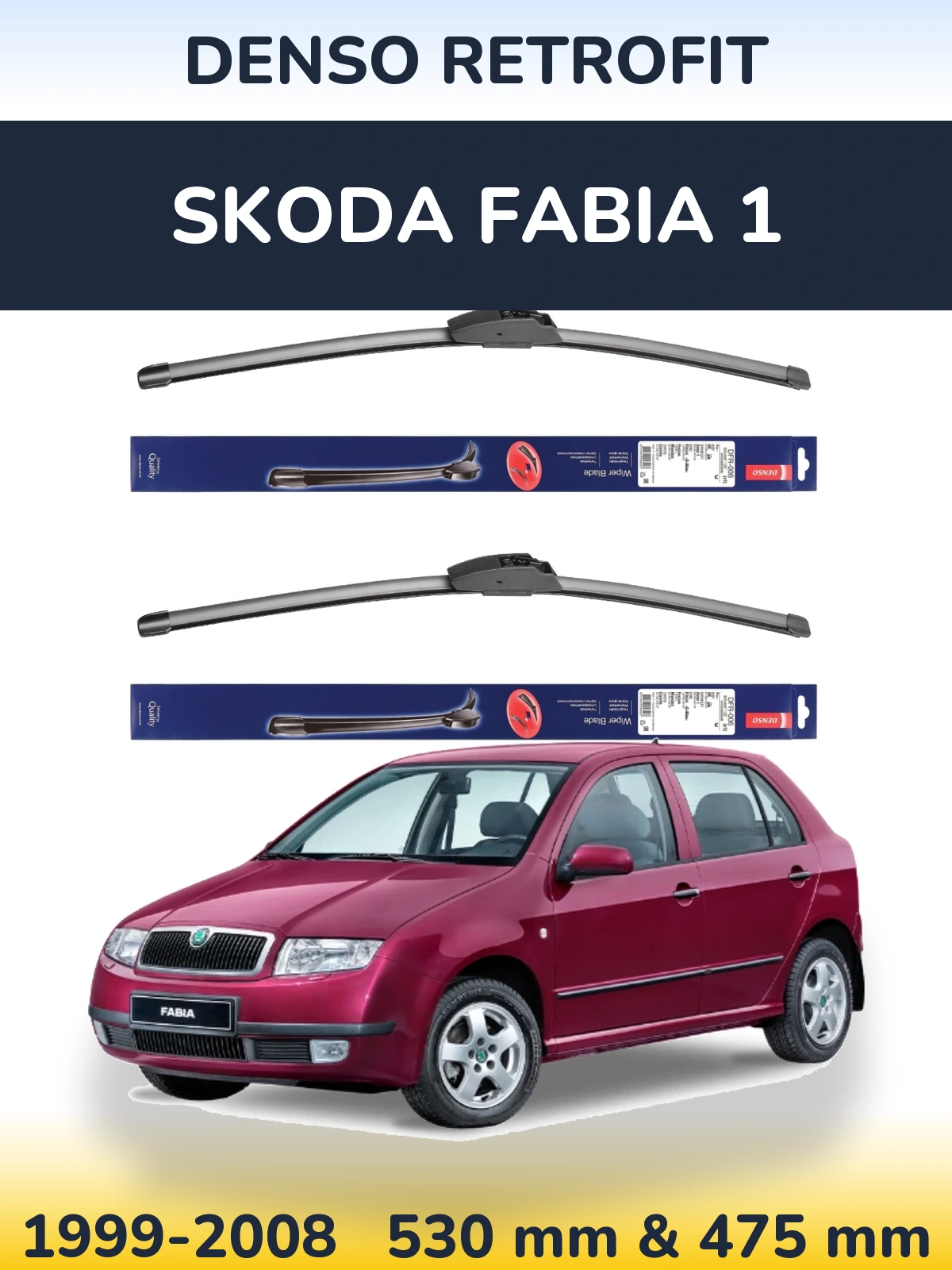 Комплект передніх щіток Denso Retrofit 530 & 475 мм для Skoda Fabia 1 1999-2008