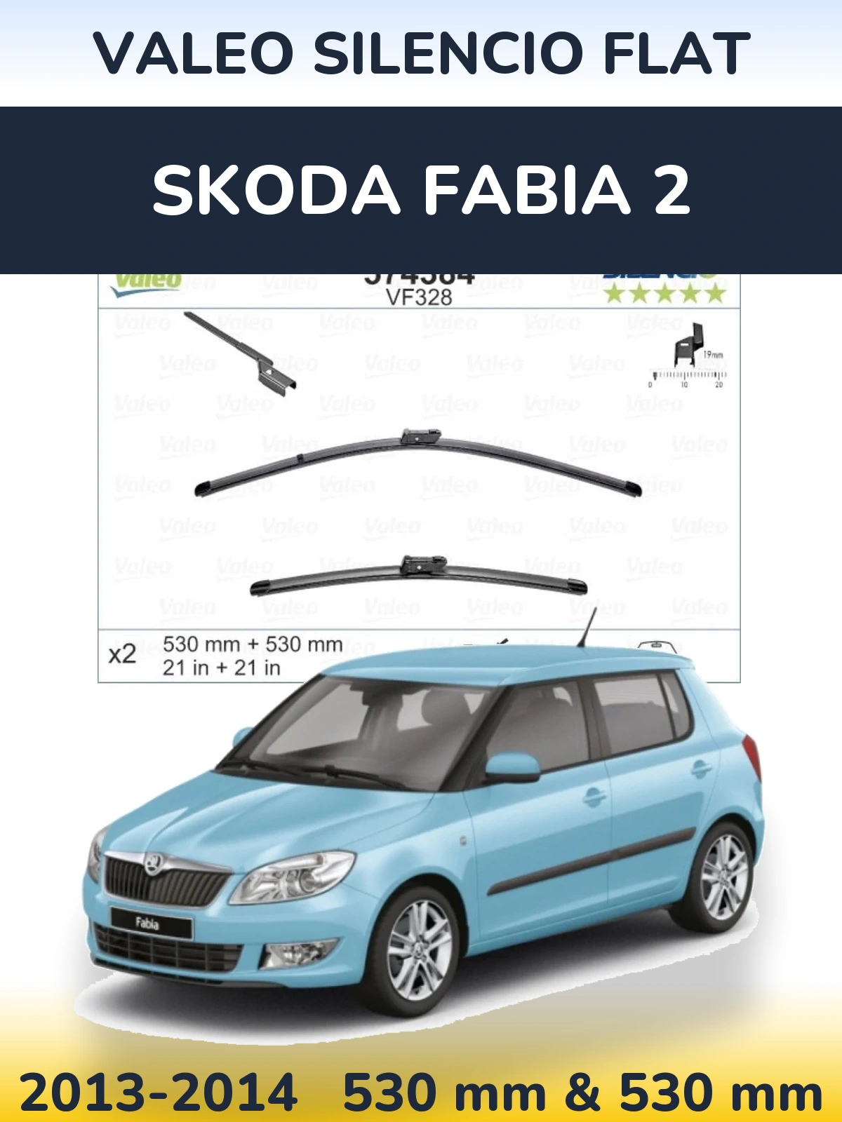 Komplet przednich wycieraczek Valeo Silencio Flat 530 & 520 mm do Skoda Fabia 2 2013-2014