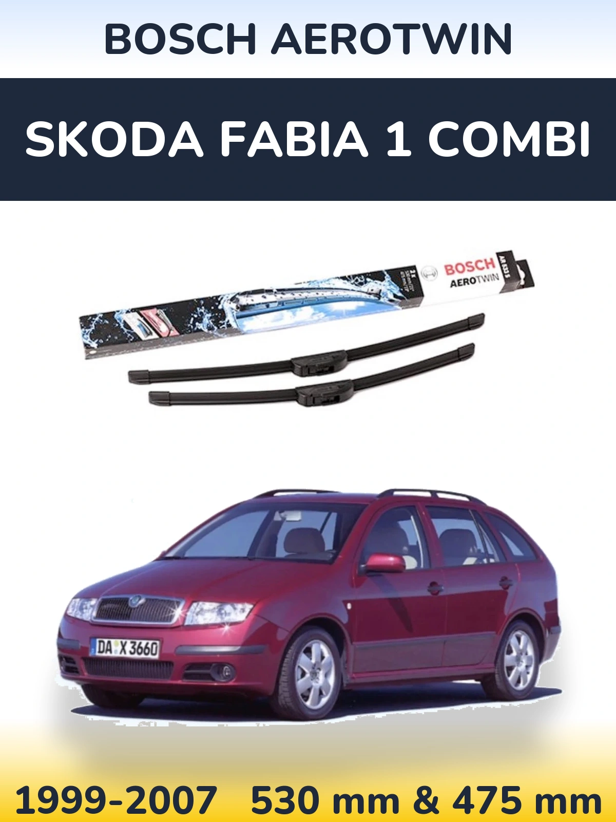 Комплект передних дворников BOSCH AeroTwin 530 & 475 мм для Skoda Fabia 1 Combi 1999-2007