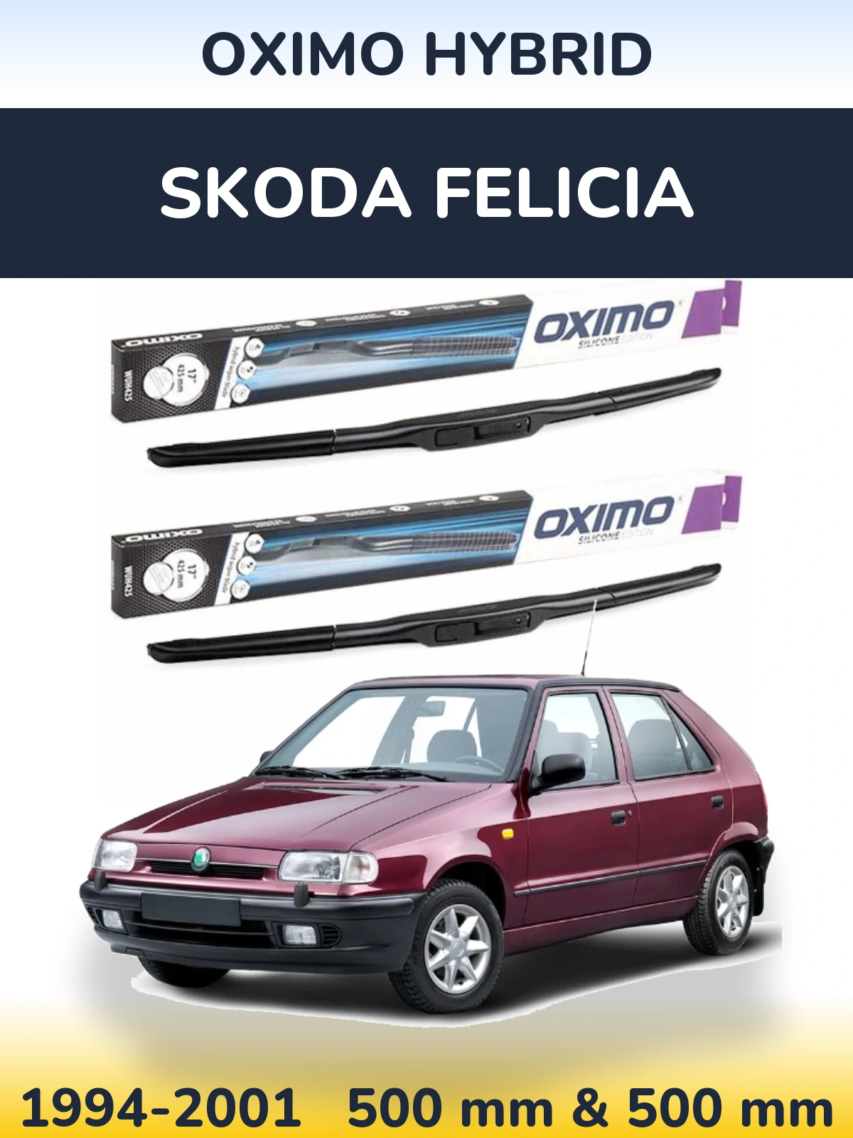 Front wiper blade set Oximo Hybrid 500 & 500 mm for Skoda Felicia 1994-2001