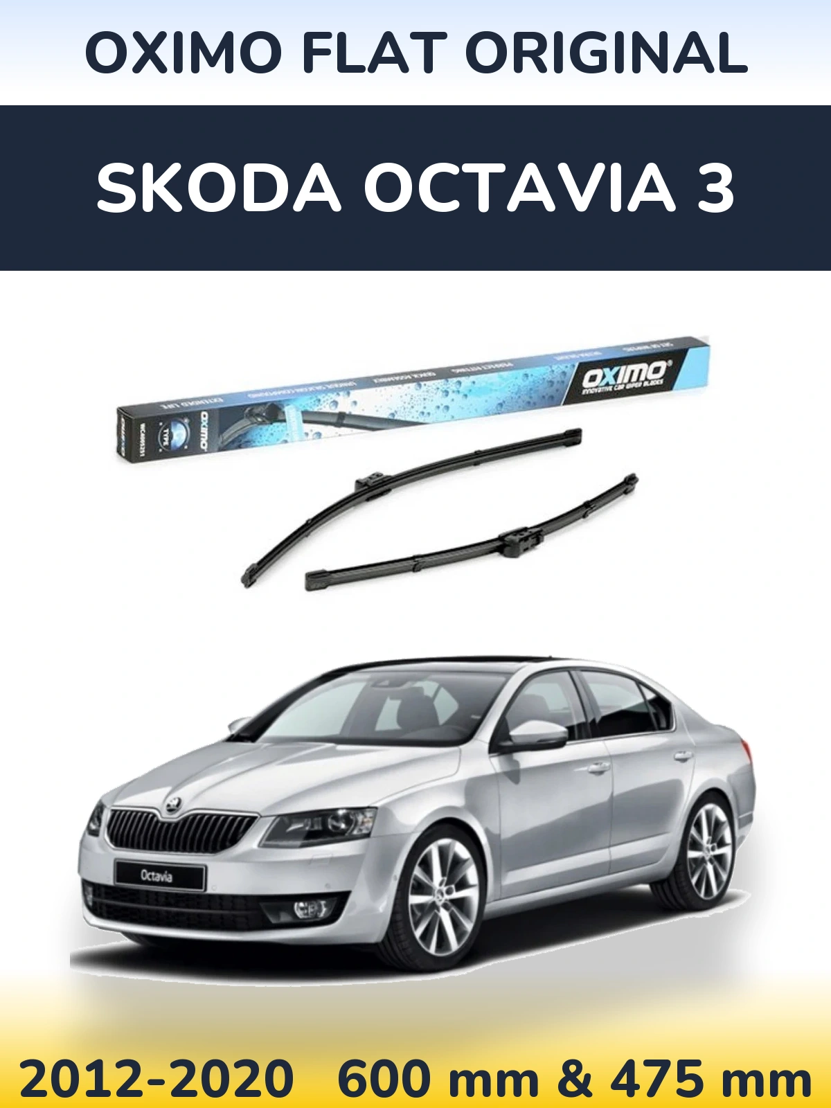 Комплект передних дворников Oximo Flat Original 600 & 475 мм для Skoda Octavia 3 2012-2020