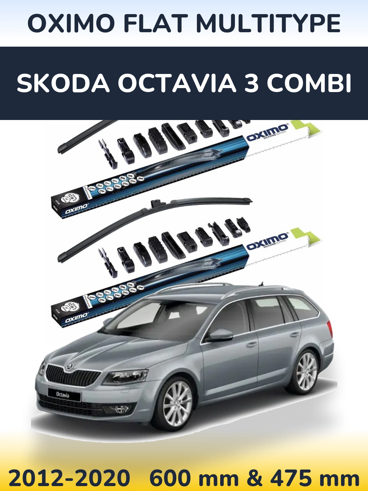 Front wiper blade set Oximo Flat MultiTypee 600 & 475 mm for Skoda Octavia 3 Combi 2012-2020