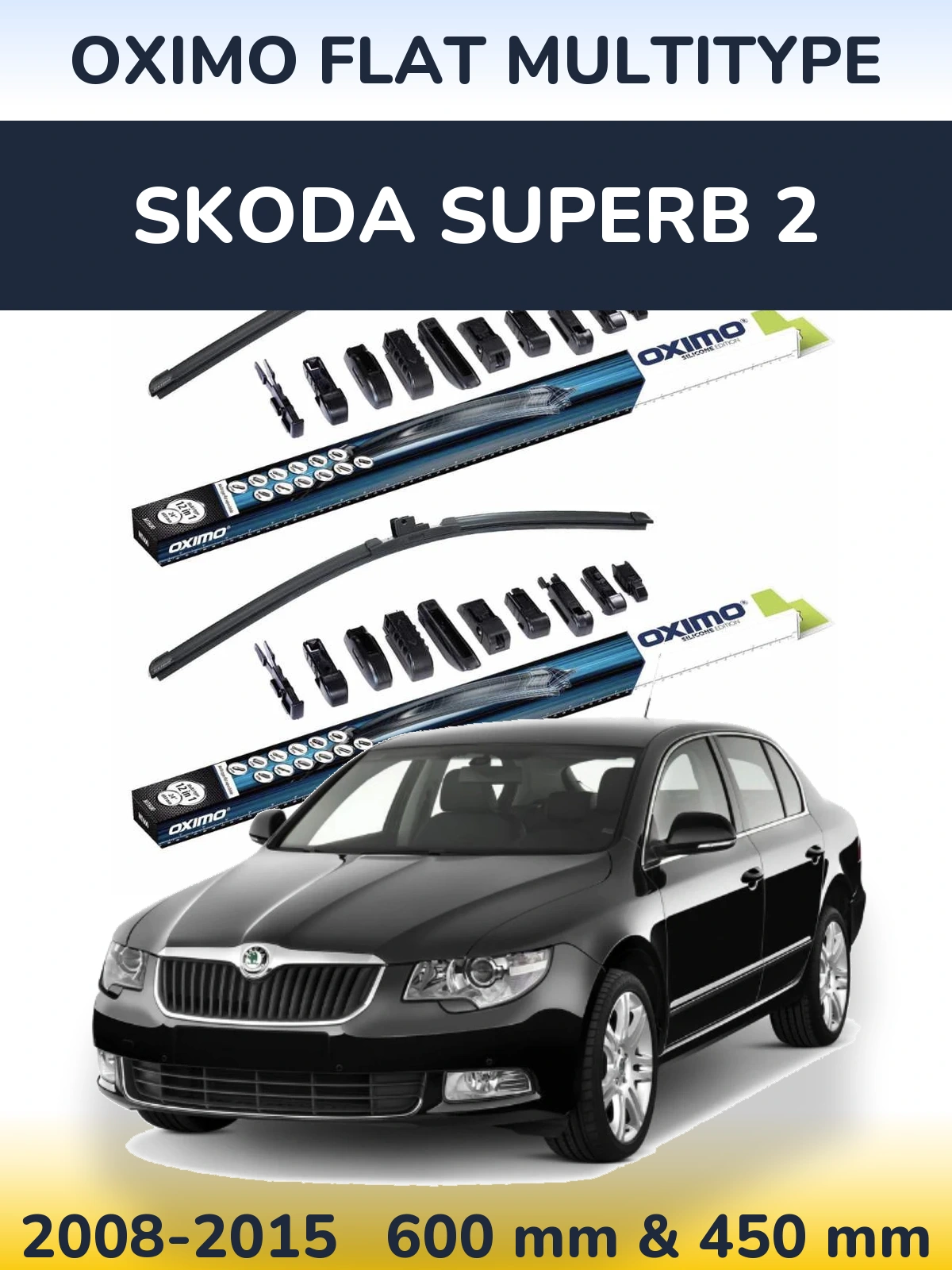Комплект передних дворников Oximo Flat MultiТипe 600 & 450 мм для Skoda Superb 2 2008-2015