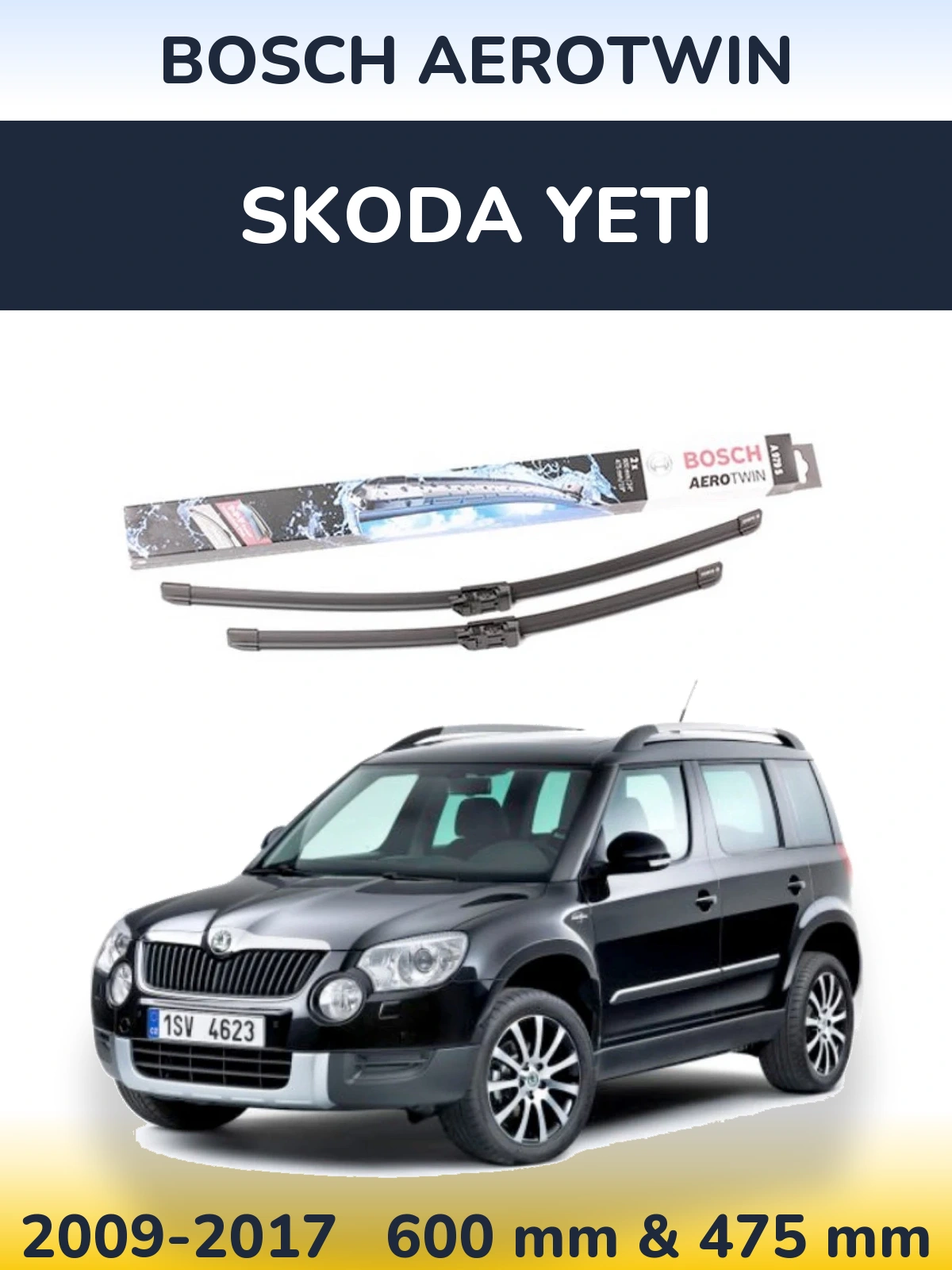 Комплект передних дворников BOSCH AeroTwin 600 & 475 мм для Skoda Yeti 2009-2017