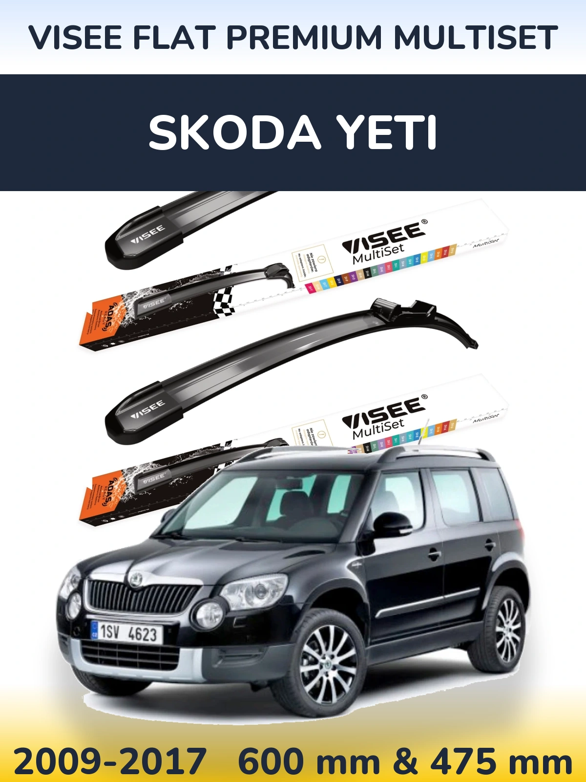 Комплект передніх щіток VISEE FLAT PREMIUM MultiSet 600 & 475 мм для Skoda Yeti 2009-2017