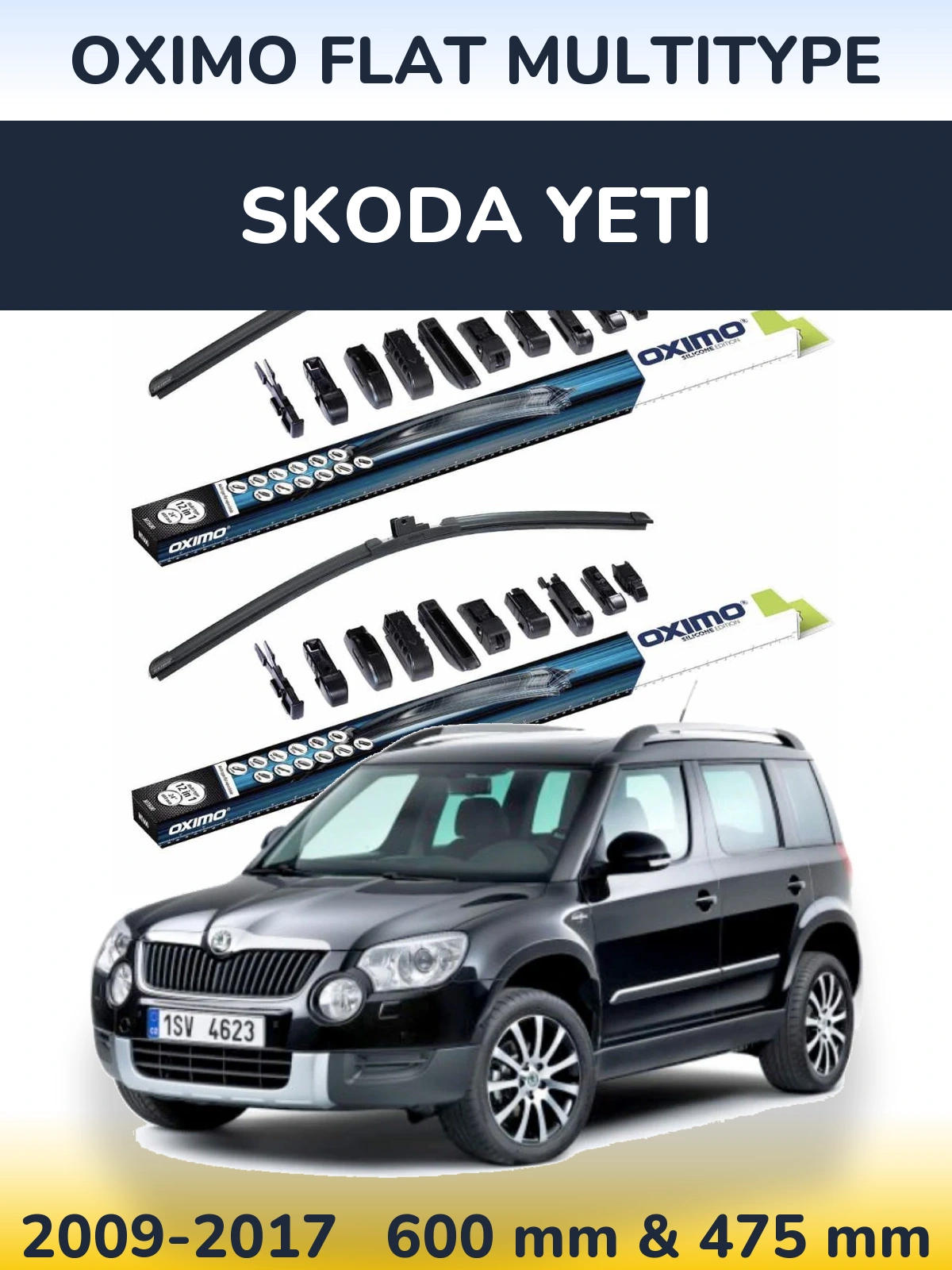Front wiper blade set Oximo Flat MultiTypee 600 & 475 mm for Skoda Yeti 2009-2017
