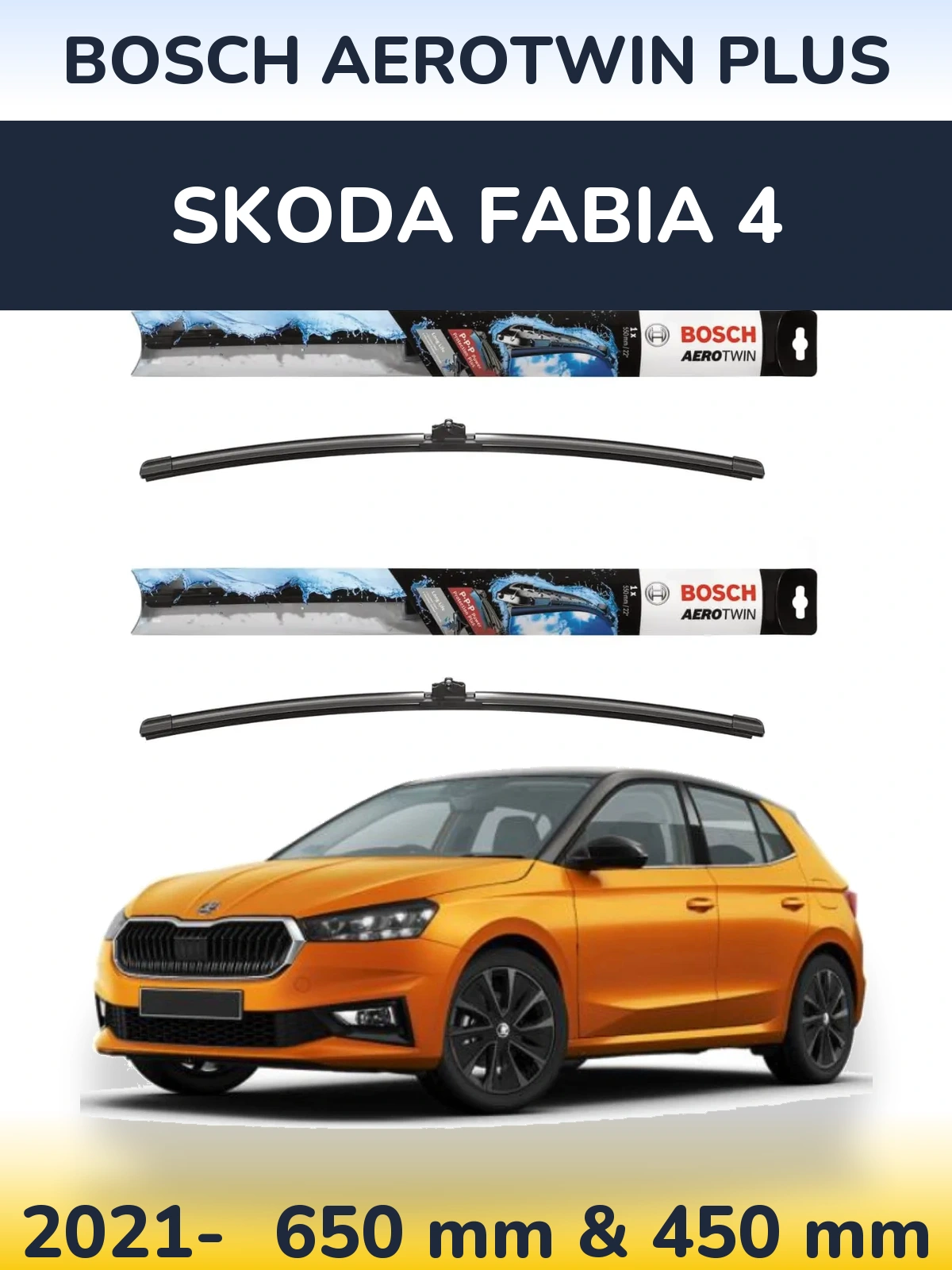 Komplet przednich wycieraczek BOSCH AeroTwin Plus 650 & 450 mm do Skoda Fabia 4 2021-2026
