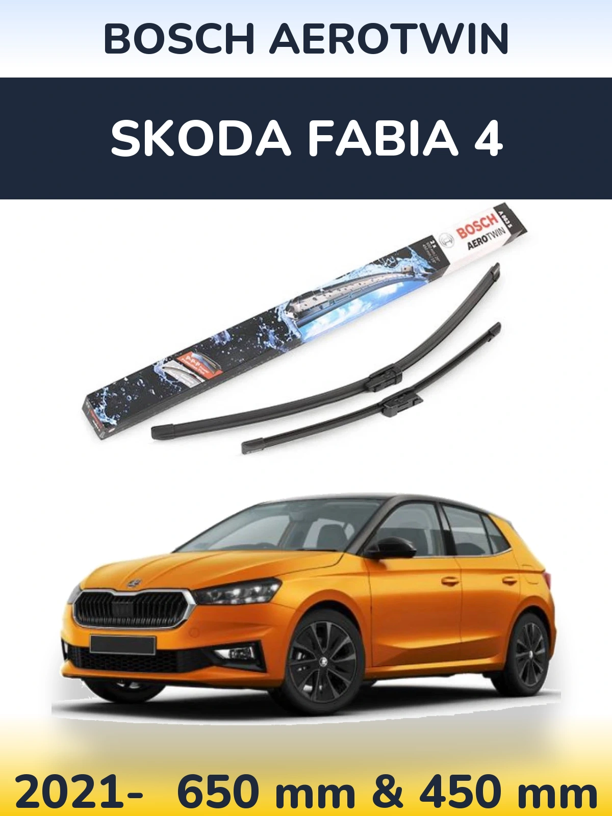 Комплект передних дворников BOSCH AeroTwin 650 & 450 мм для Skoda Fabia 4 2021-2026