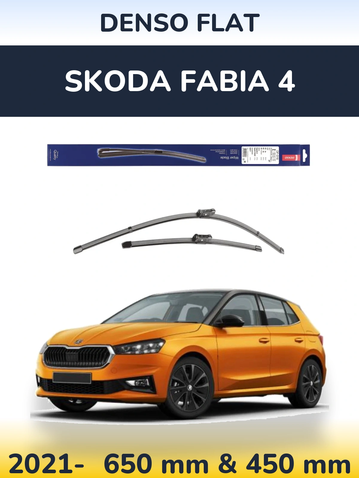 Front wiper blade set Denso Flat 650 & 450 mm for Skoda Fabia 4 2021-2026