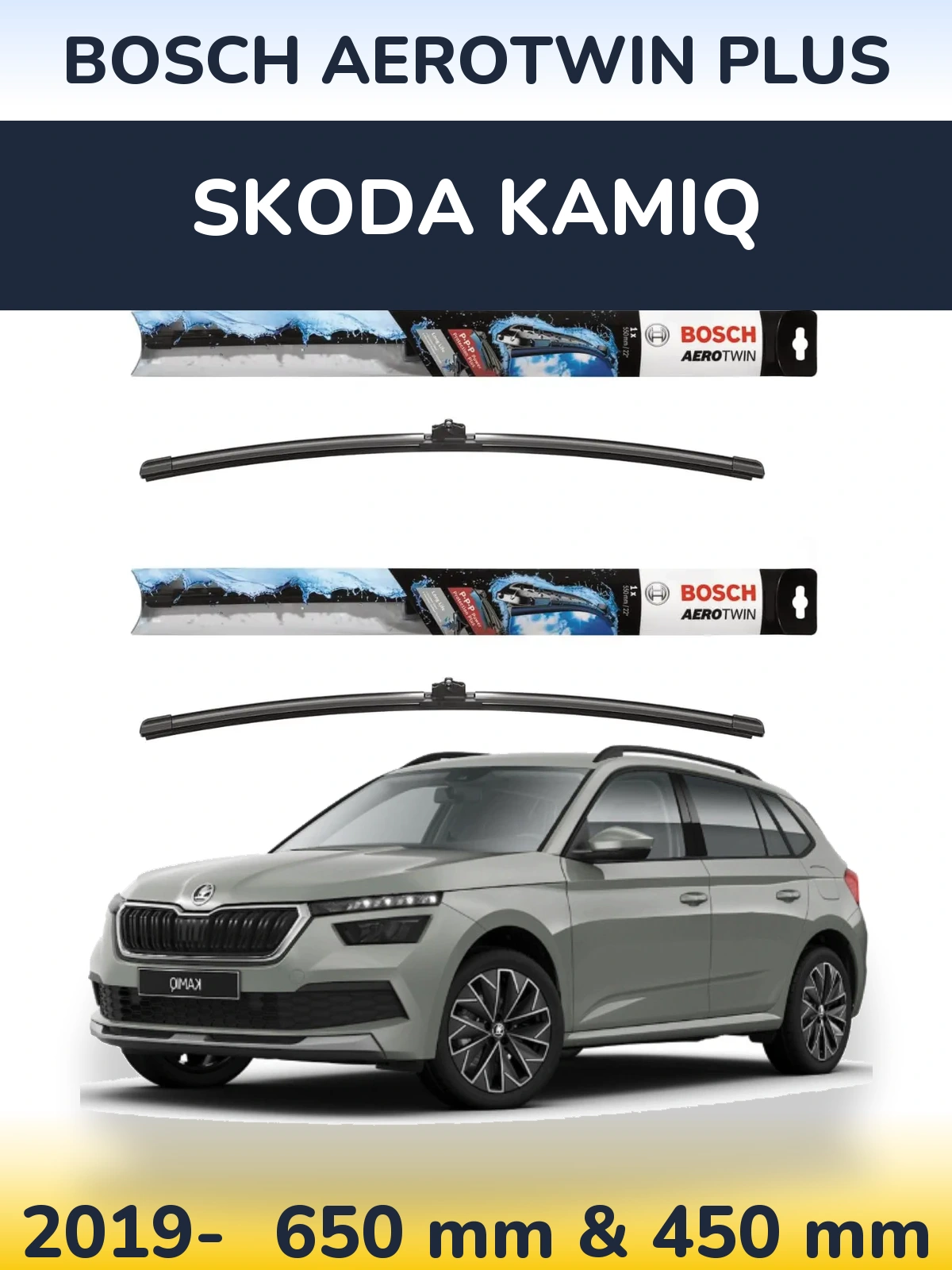 Комплект передних дворников BOSCH AeroTwin Plus 650 & 450 мм для Skoda Kamiq 2019-2026