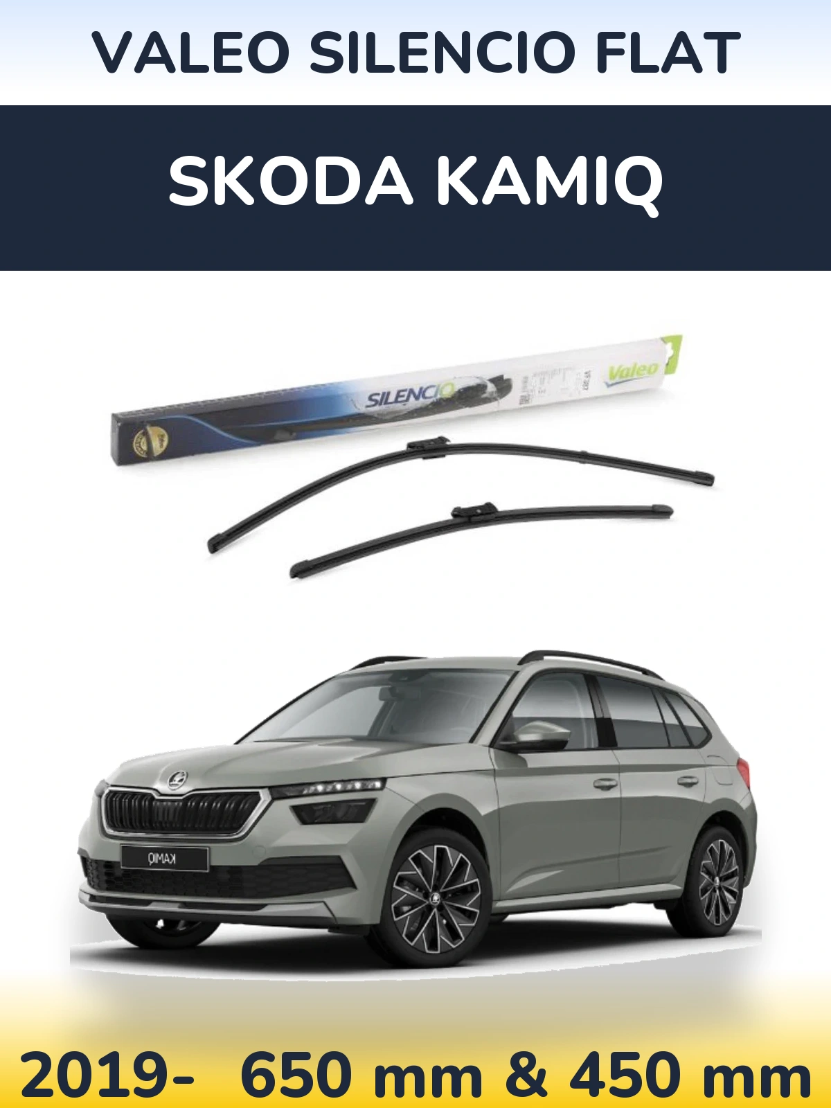 Front wiper blade set Valeo Silencio Flat 650 & 450 mm for Skoda Kamiq 2019-2026