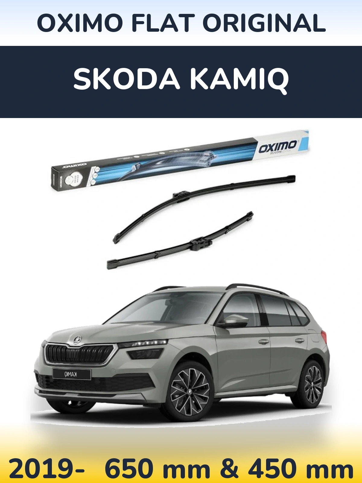 Front wiper blade set Oximo Flat Original 650 & 450 mm for Skoda Kamiq 2019-2026