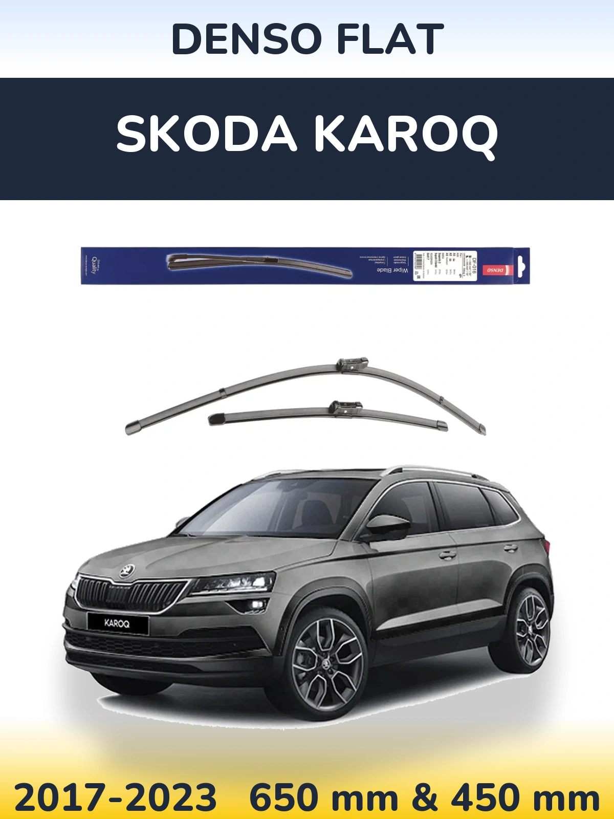 Front wiper blade set Denso Flat 650 & 450 mm for Skoda Karoq 2017-2023