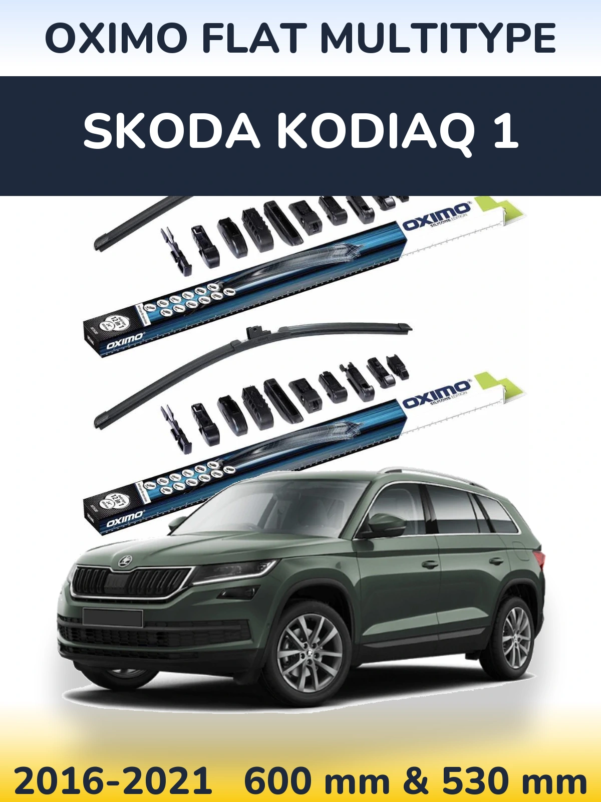 Комплект передних дворников Oximo Flat MultiТипe 600 & 530 мм для Skoda Kodiaq 1 2016-2021