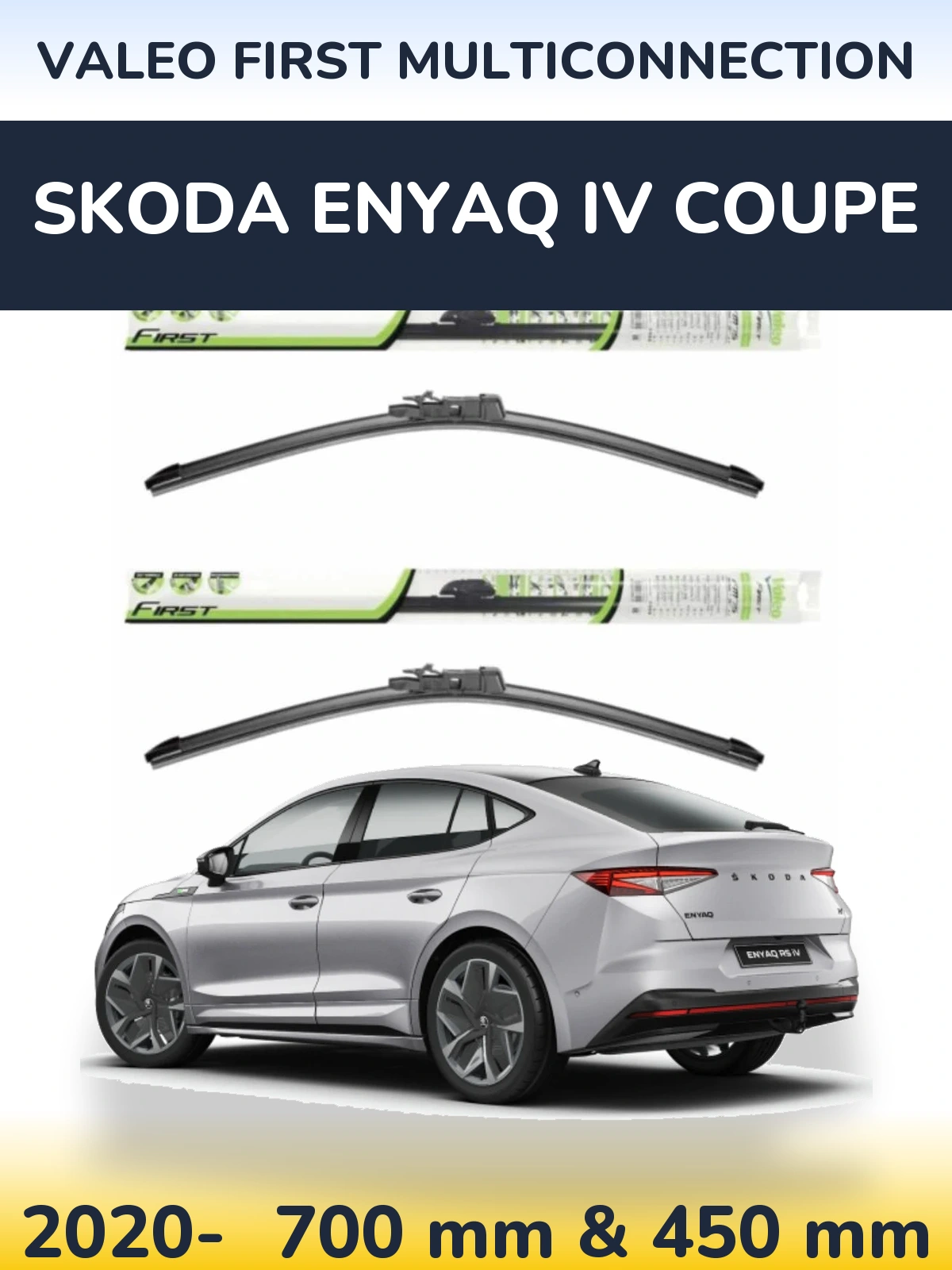 Комплект передніх щіток Valeo First MultiConnection 700 & 450 мм для Skoda Enyaq iV Coupe 2020-2026
