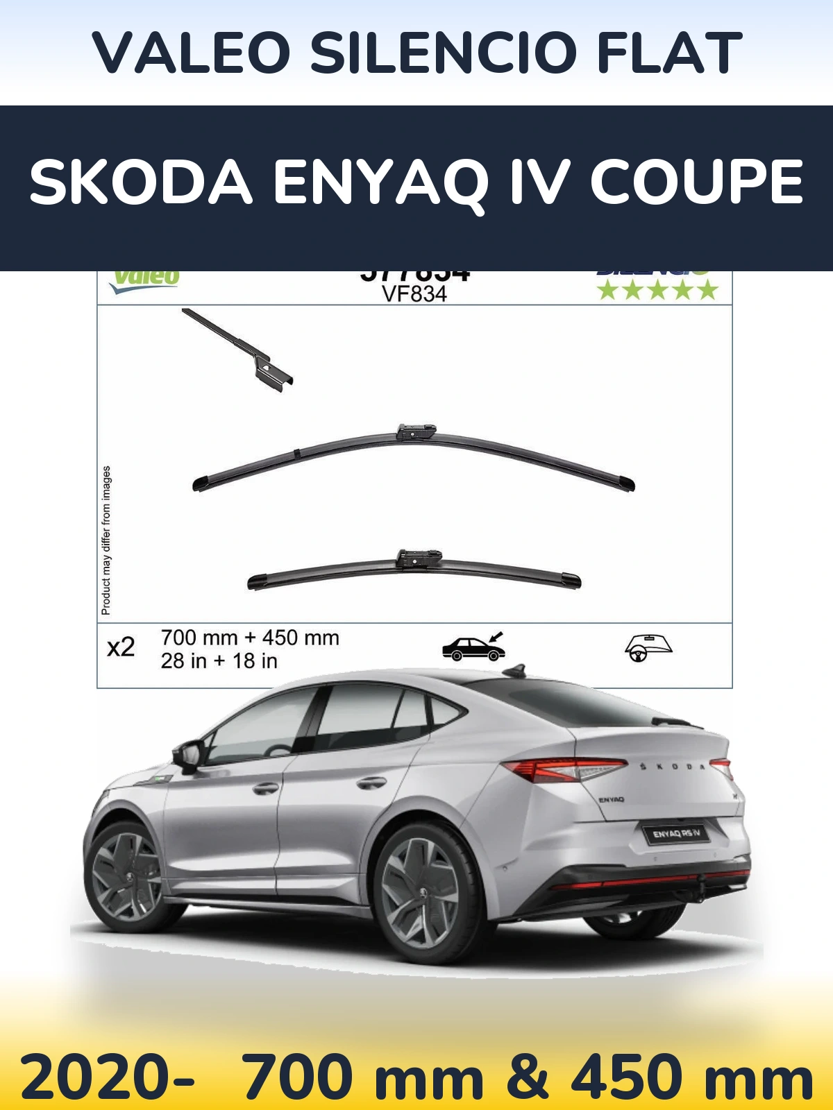 Комплект передніх щіток Valeo Silencio Flat 700 & 450 мм для Skoda Enyaq iV Coupe 2020-2026