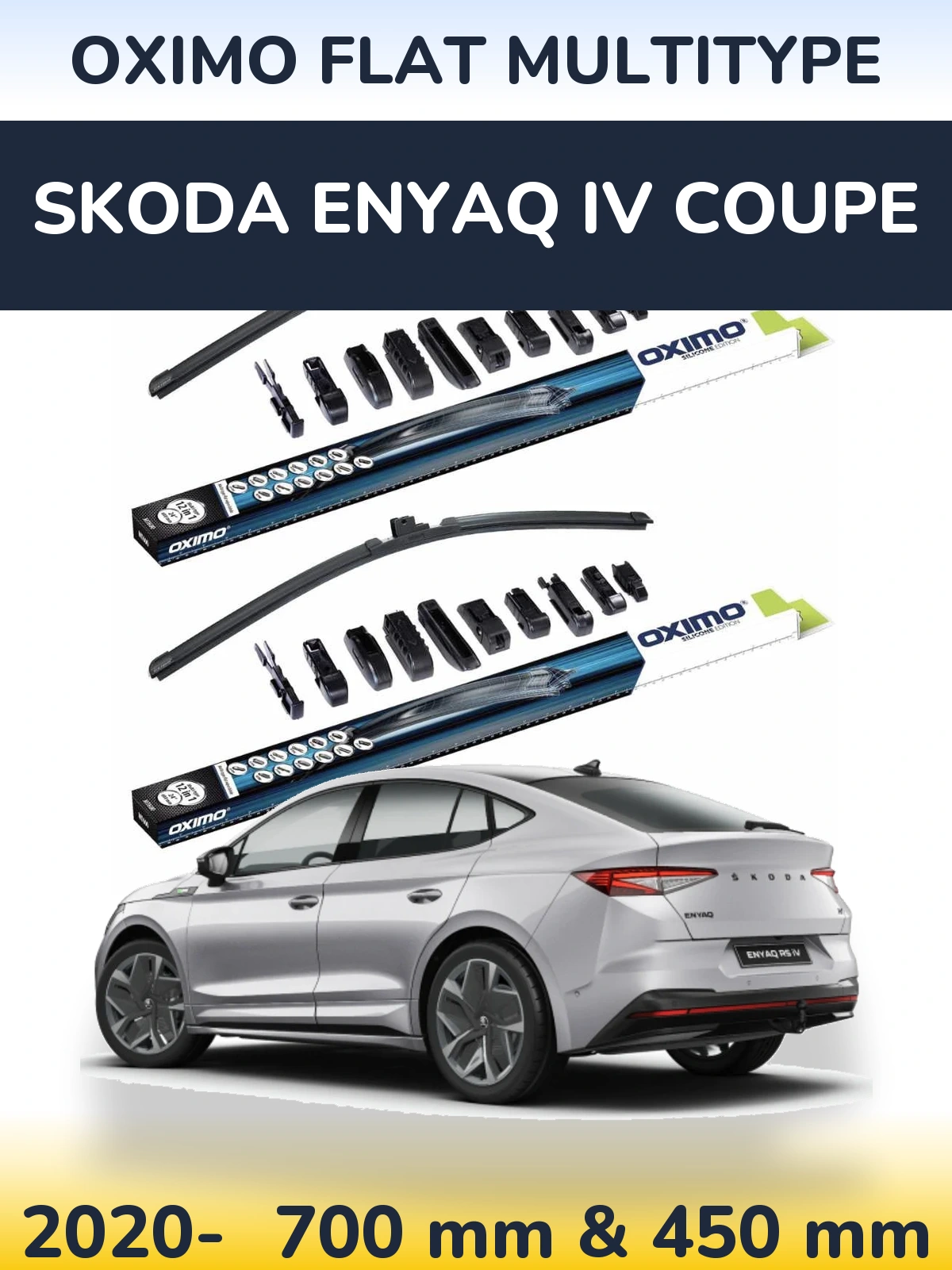 Front wiper blade set Oximo Flat MultiTypee 700 & 450 mm for Skoda Enyaq iV Coupe 2020-2026