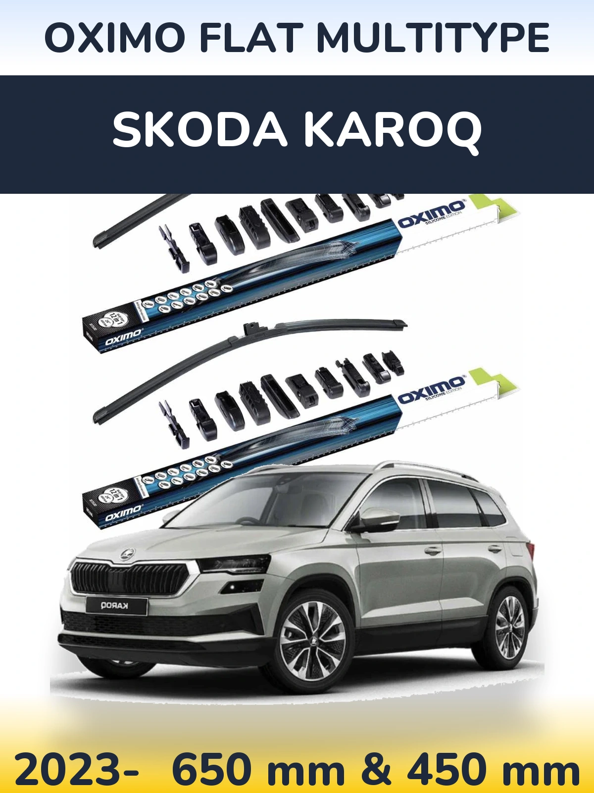 Комплект передних дворников Oximo Flat MultiТипe 650 & 450 мм для Skoda Karoq 2023-2026