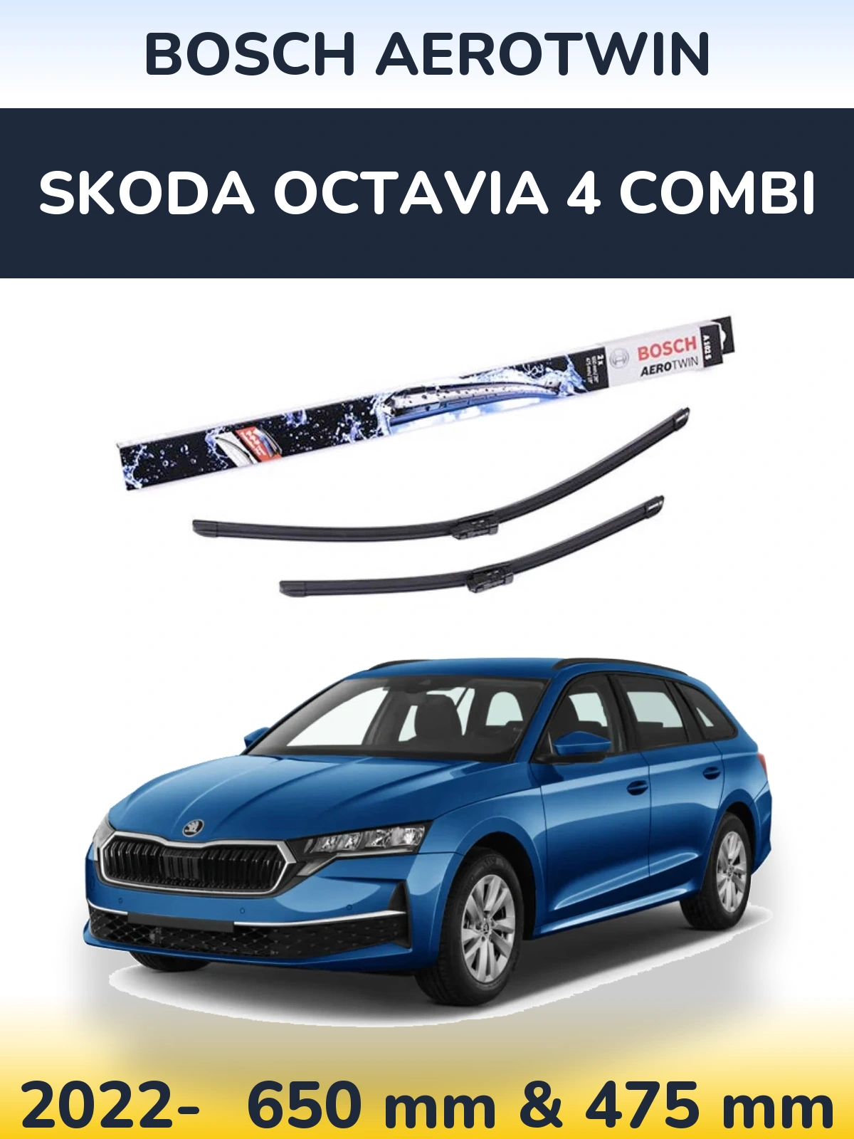 Комплект передних дворников BOSCH AeroTwin 650 & 475 мм для Skoda Octavia 4 Combi 2022-2026